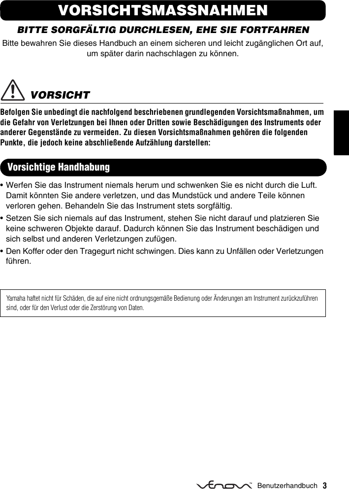 Page 3 of 10 - Yamaha Alto Venova YVS-120 Owner’s Manual Owner's De Om B0