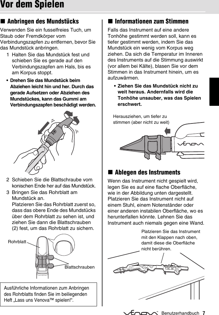 Page 7 of 10 - Yamaha Alto Venova YVS-120 Owner’s Manual Owner's De Om B0