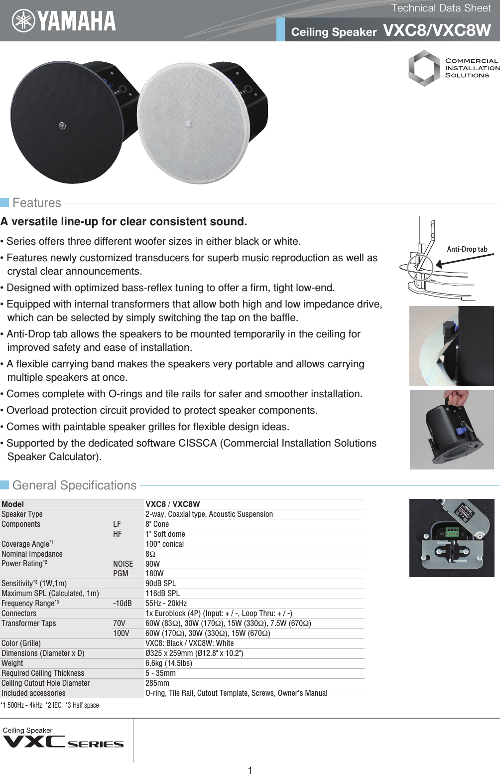 Yamaha VXC8 Technical Data Sheet Datasheet En
