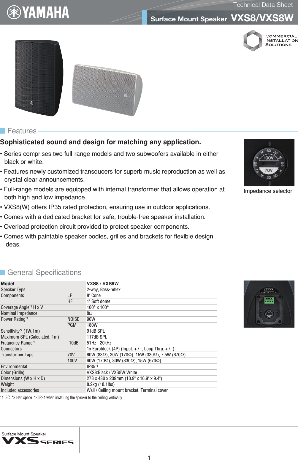 Yamaha VXS8 Technical Data Sheet Datasheet En