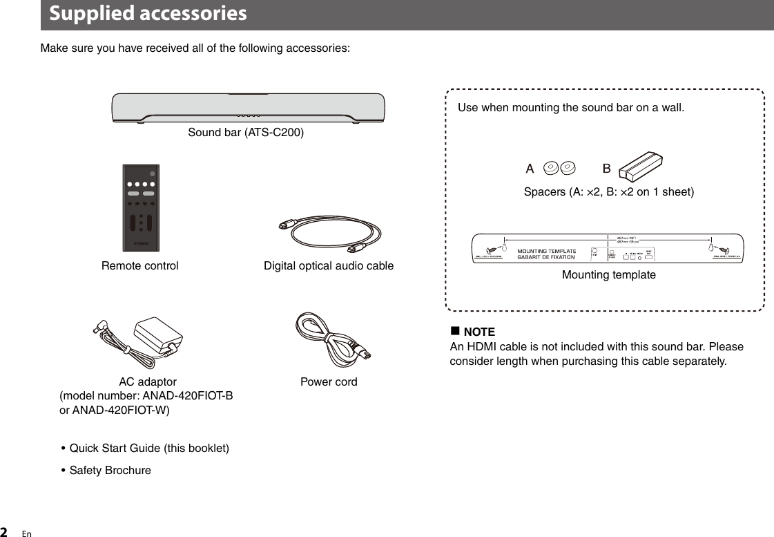 Page 2 of 8 - Yamaha ATS-C200 Quick Start Guide Web AV19-0353 Qsg UA En A0