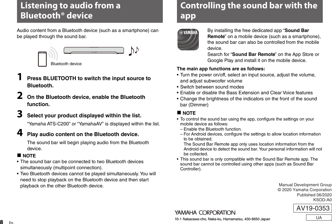 Page 8 of 8 - Yamaha ATS-C200 Quick Start Guide Web AV19-0353 Qsg UA En A0