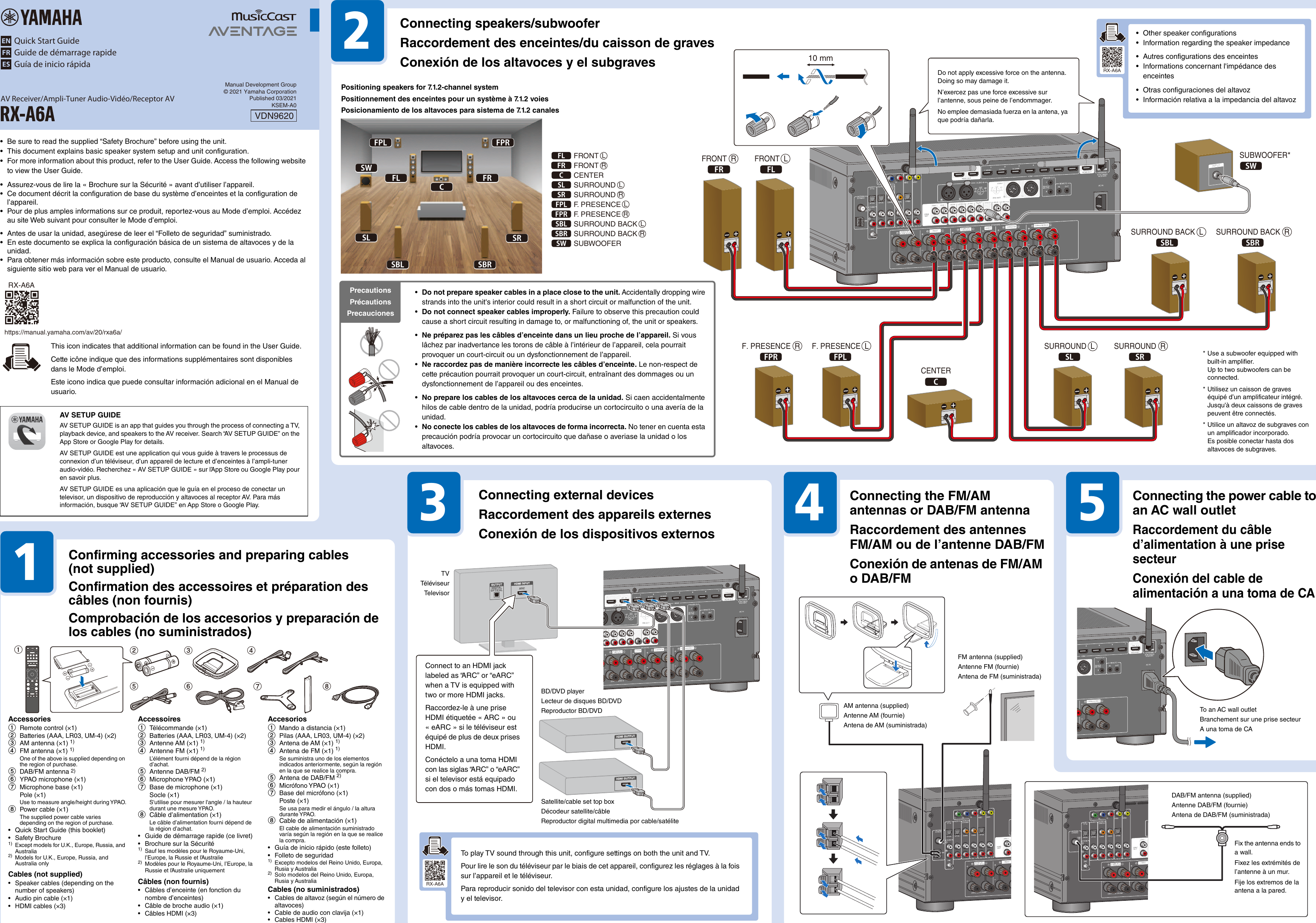 Page 1 of 2 - Yamaha  RX-A6A Quick Start Guide Web VDN9620 Qsg UCRABGLFP En Fr Es A0