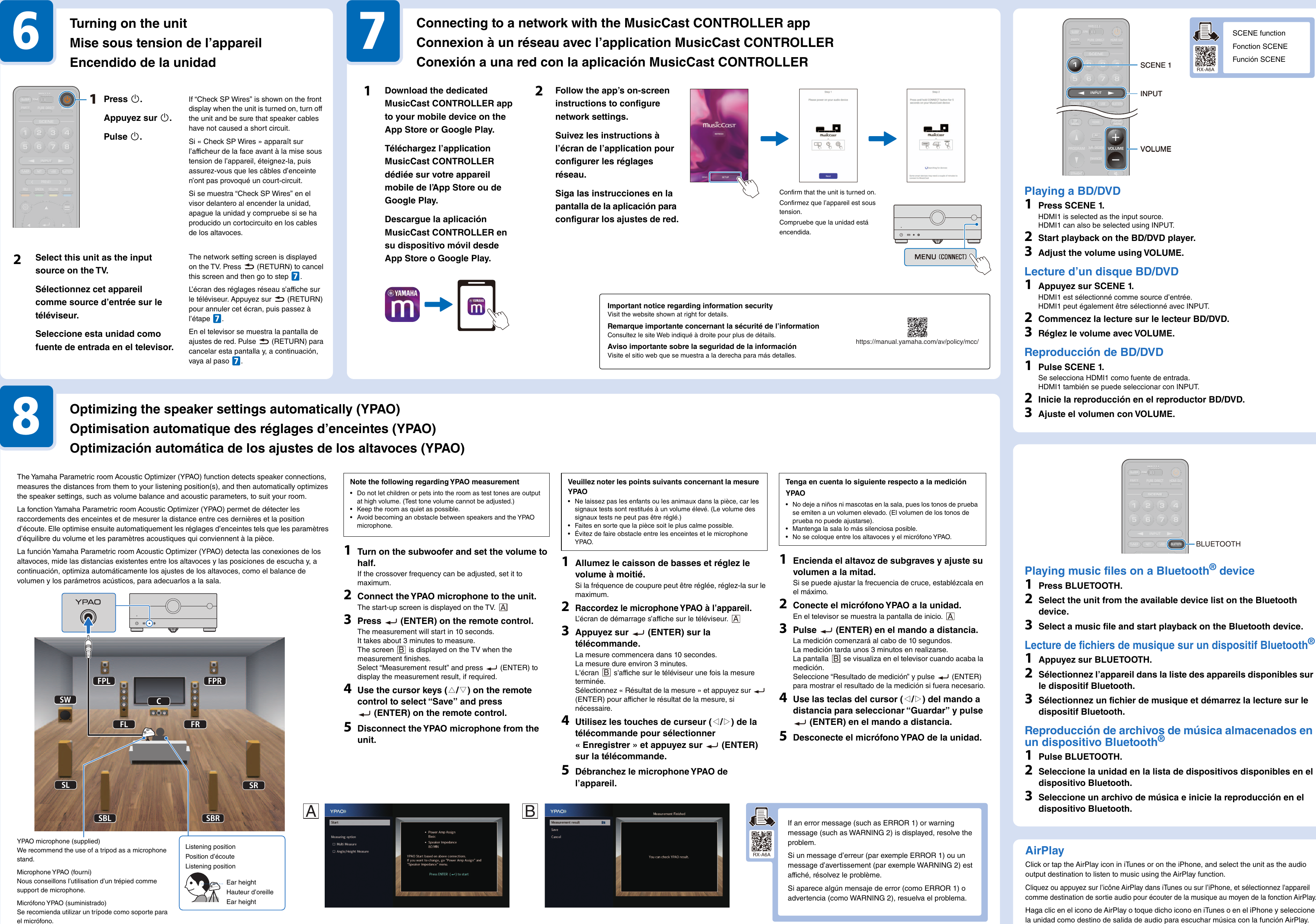 Page 2 of 2 - Yamaha  RX-A6A Quick Start Guide Web VDN9620 Qsg UCRABGLFP En Fr Es A0