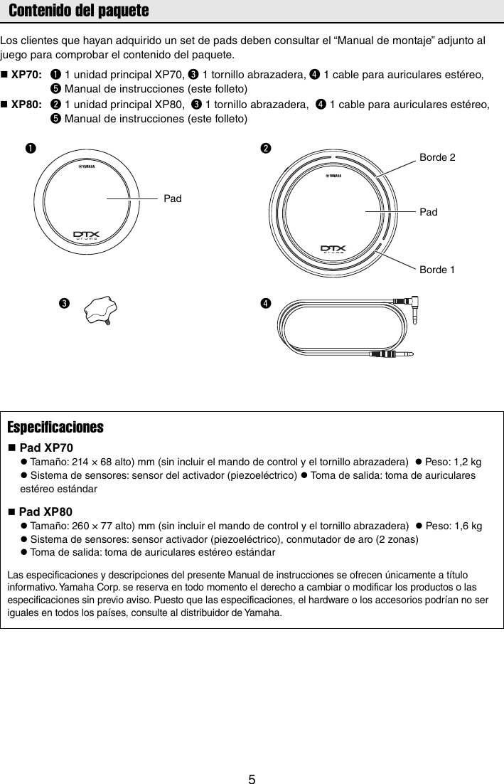 Page 5 of 9 - Yamaha XP70 XP80 Owner’s Manual XP70/80 Owner's Es Om A0