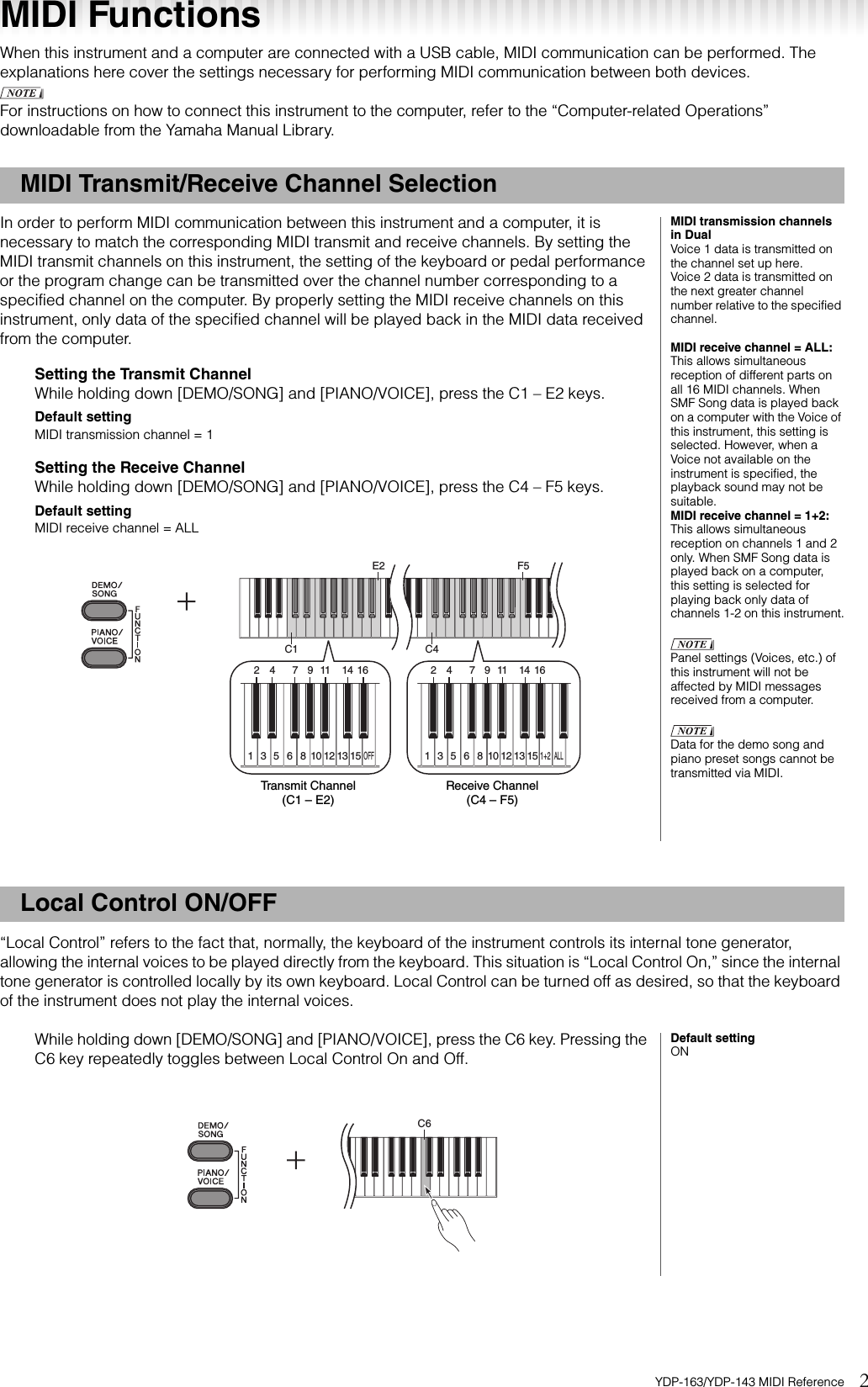 Page 2 of 8 - Yamaha YDP-163/YDP-143 MIDI Reference YDP-163_143 Ydp163 143 En Mr A0