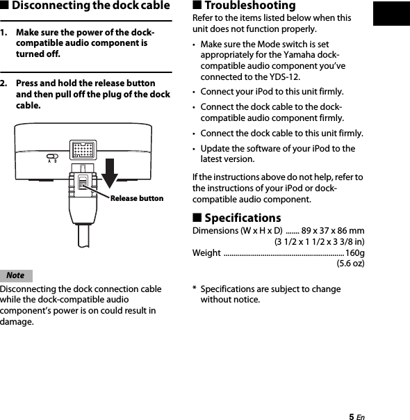 Page 10 of 11 - Yamaha YDS-12 Owner’s Manual Owner's