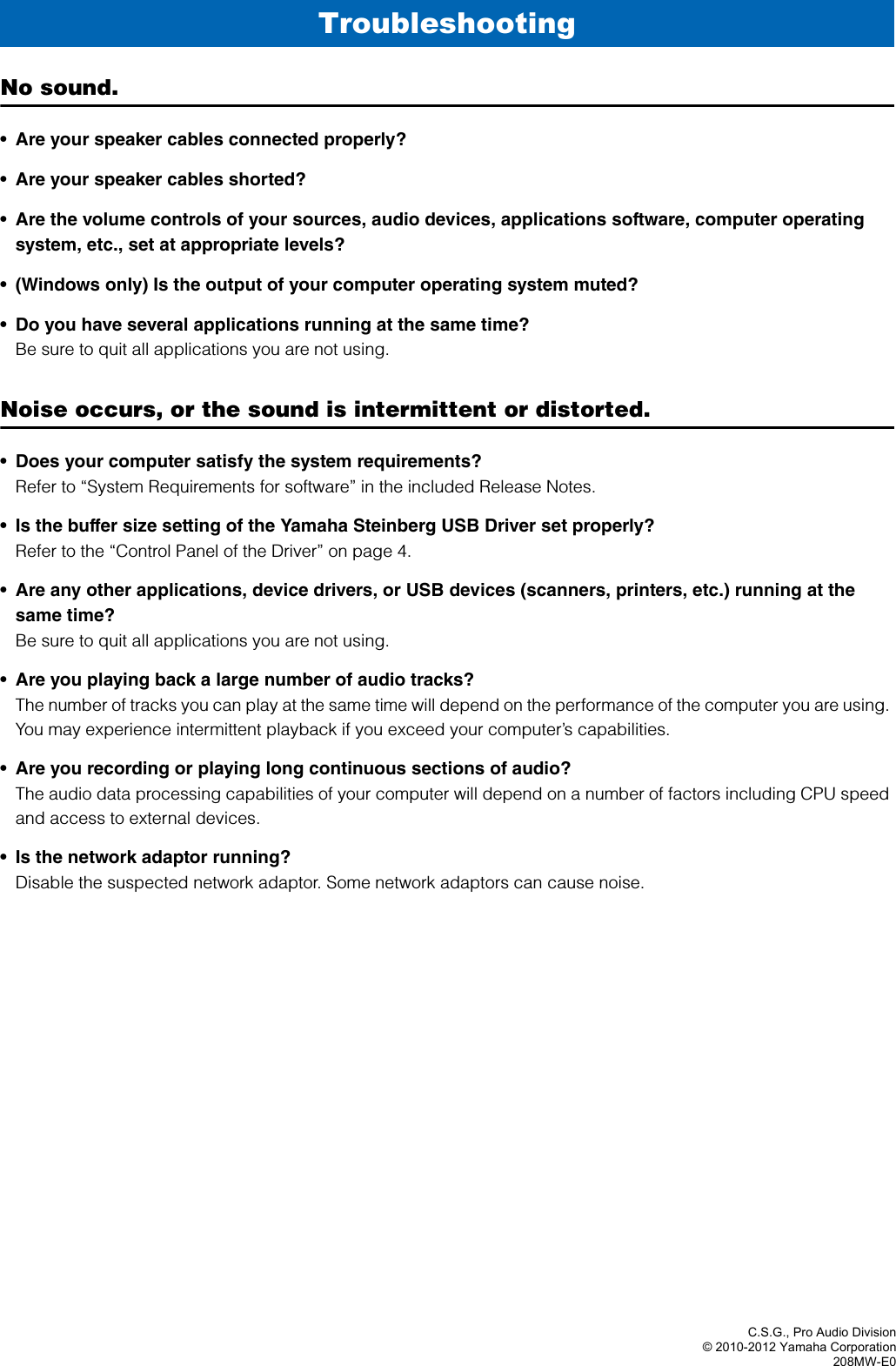 Page 7 of 7 - Yamaha Steinberg USB Driver Installation Guide Ysud En Ig E0