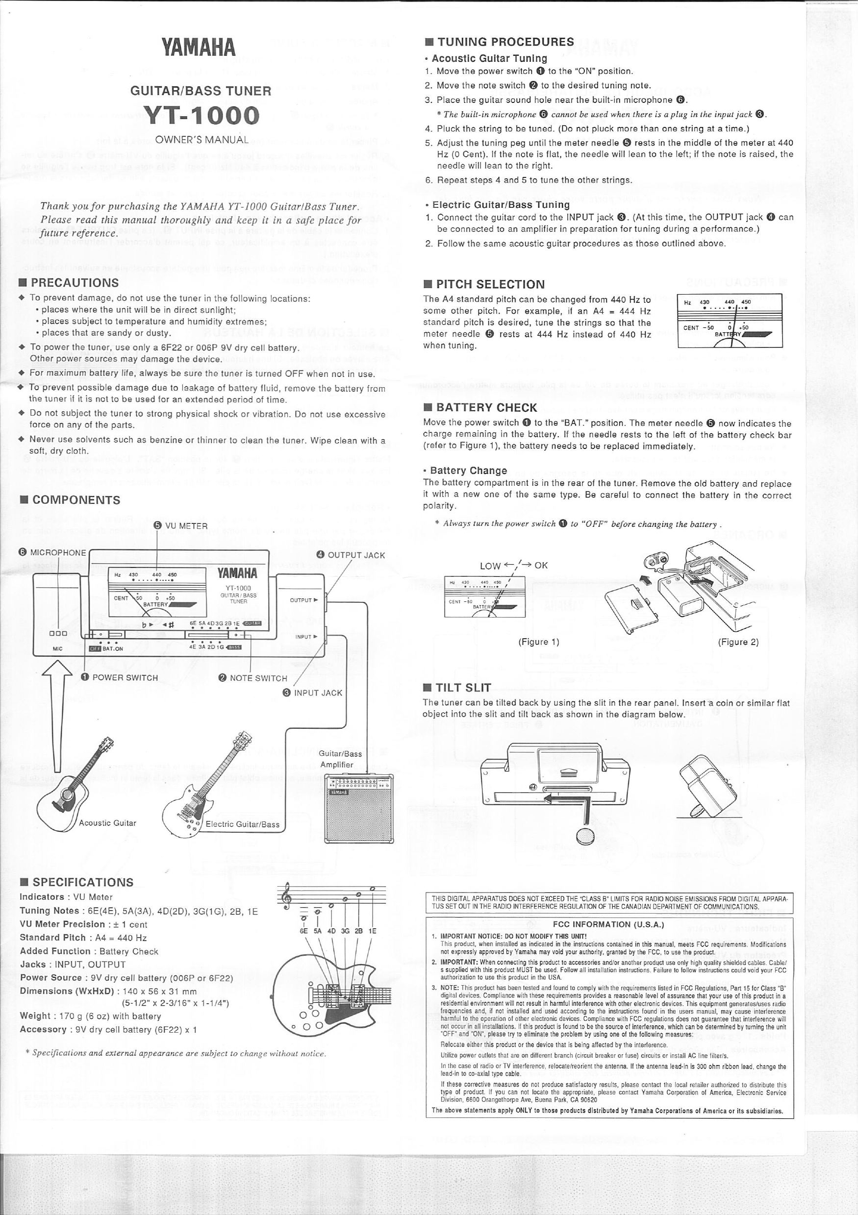 Page 2 of 4 - Yamaha  YT-1000 Owner's Manual Yt1000 De