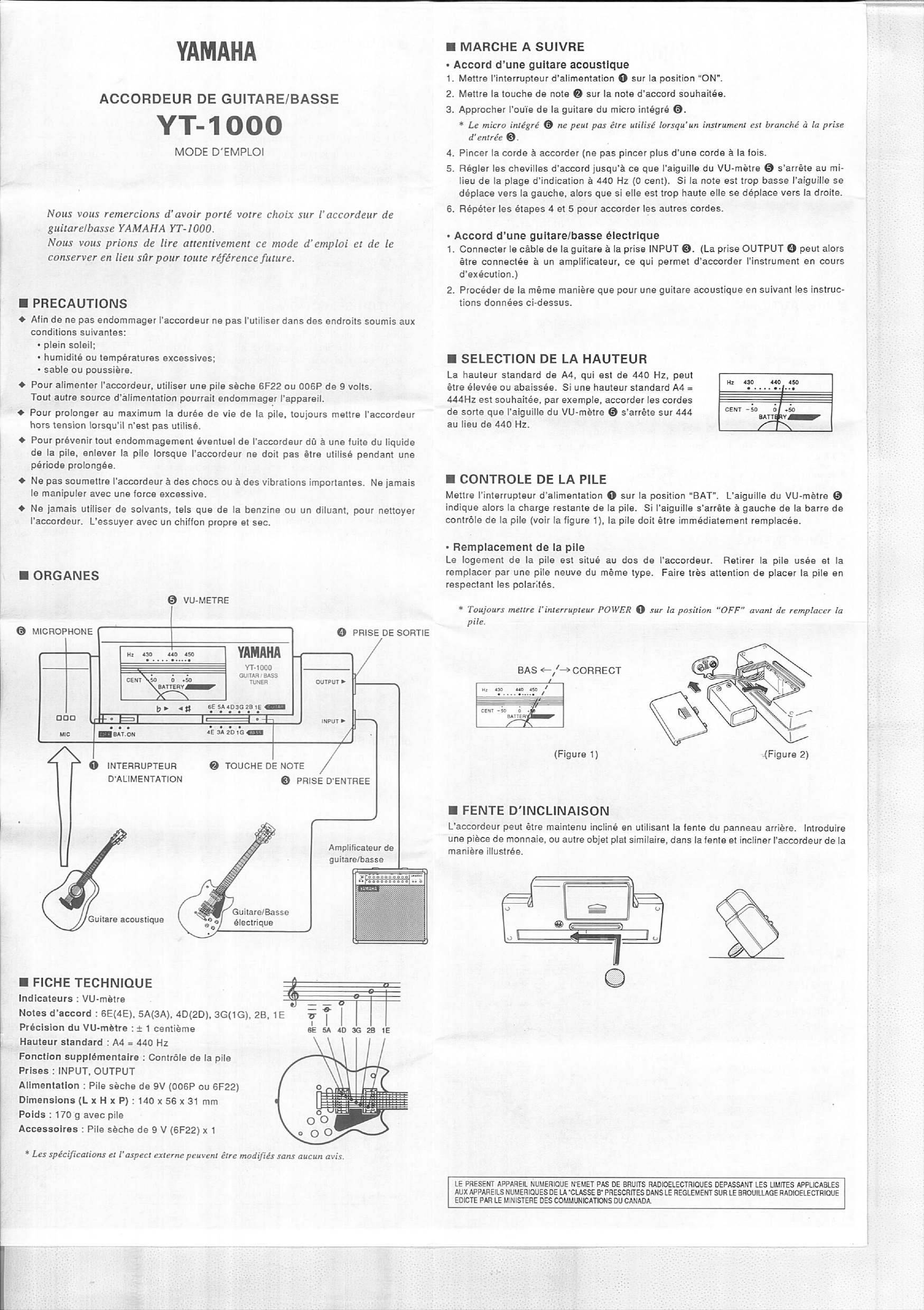 Page 3 of 4 - Yamaha  YT-1000 Owner's Manual Yt1000 De