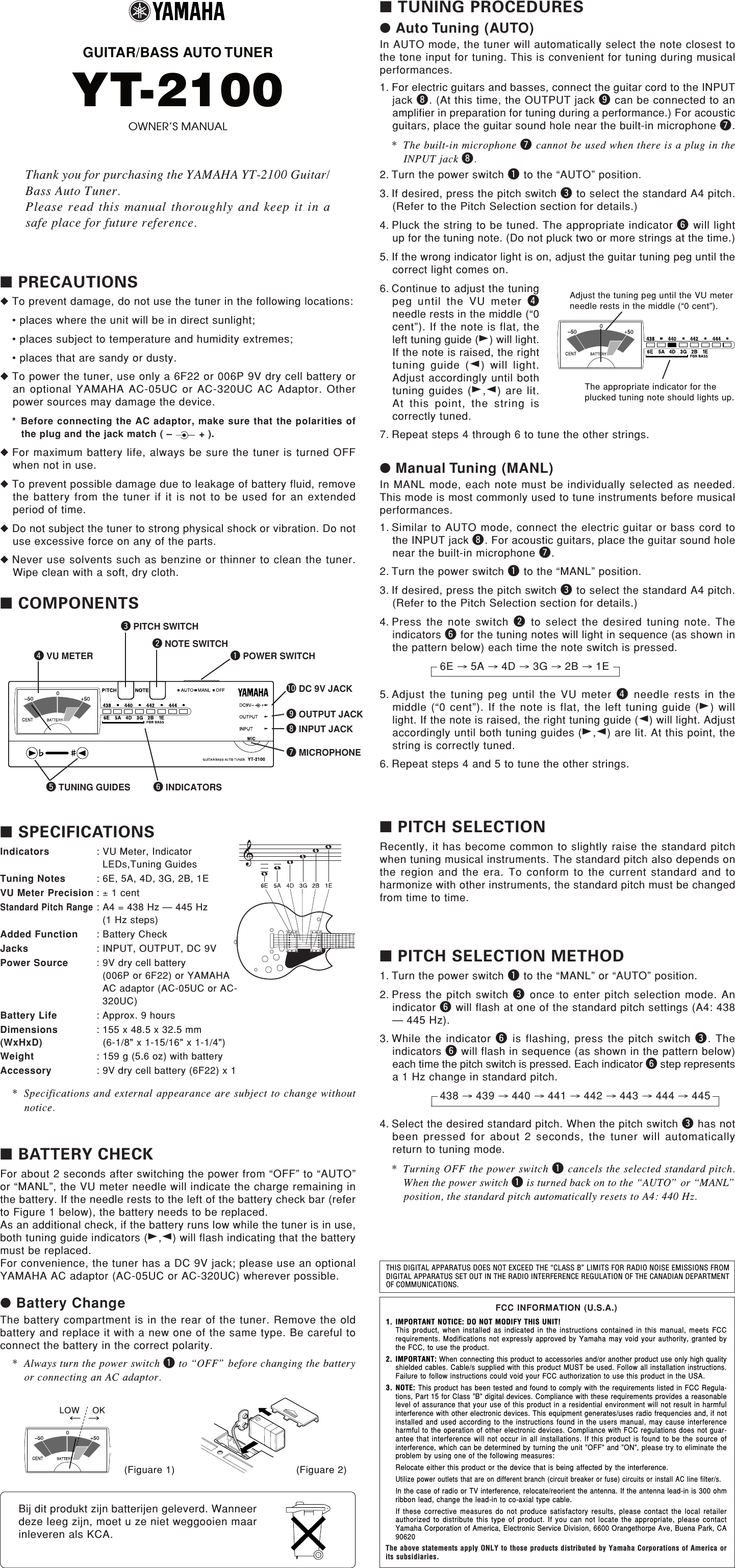 Page 2 of 4 - Yamaha  YT-2100 Owner's Manual Yt2100 De