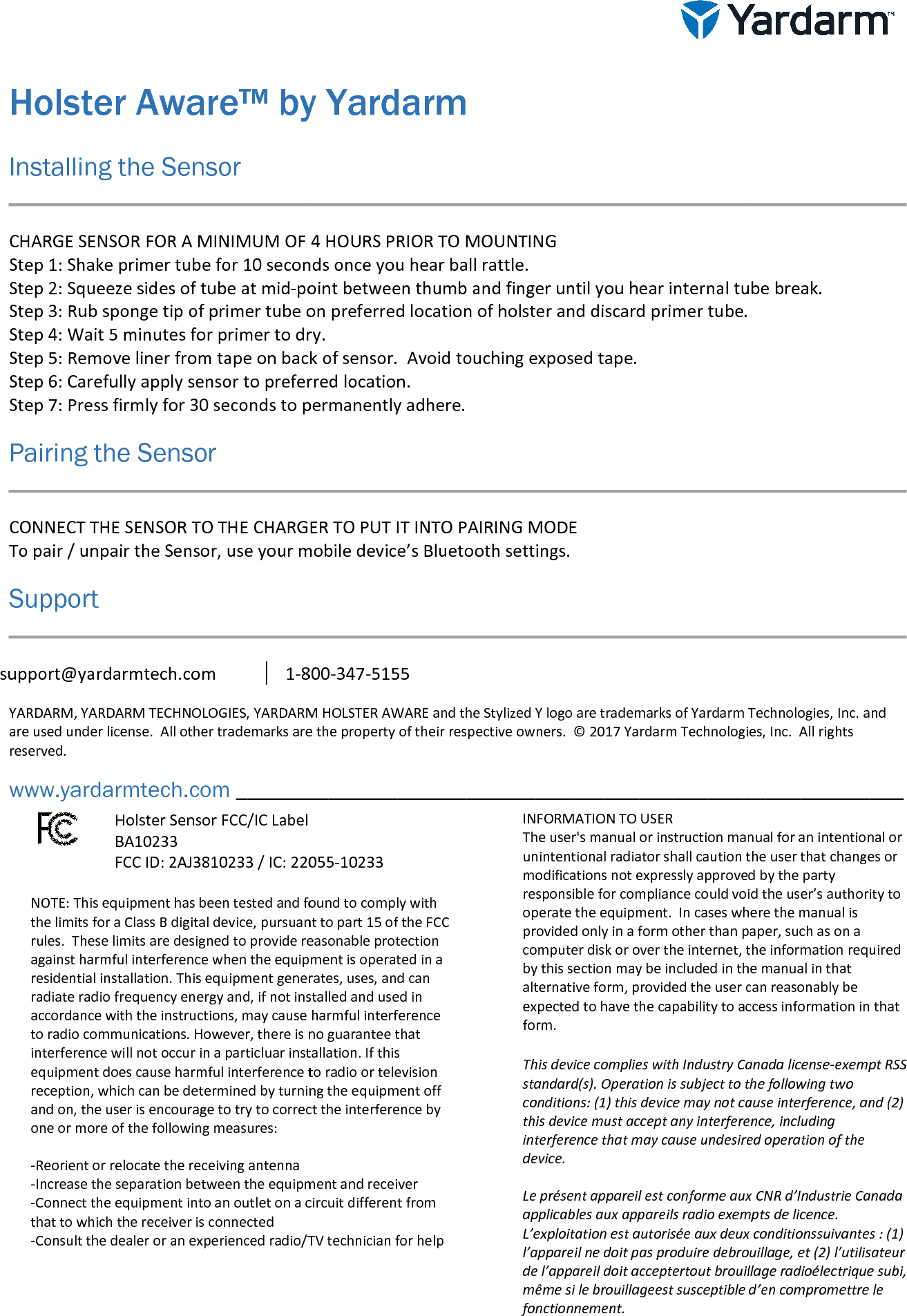 Page 2 of Yardarm Technologies 10233 Holster Sensor User Manual Manual