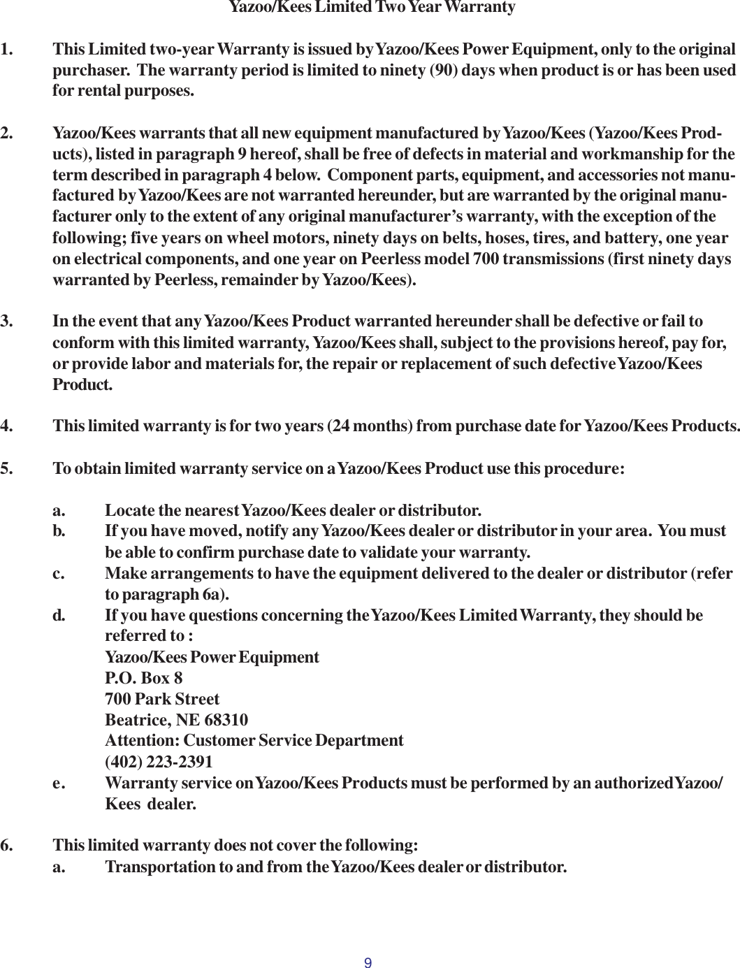 Page 9 of 11 - Yazoo-Kees Kees-Sbsic050-Rhon050-Users-Manual OM, Comber/Rake, 2002-02, RBSIC050, RBSIT550, RBSIT551, SBSIC050, RHON050 (Turf Care)  Yazoo-kees-sbsic050-rhon050-users-manual