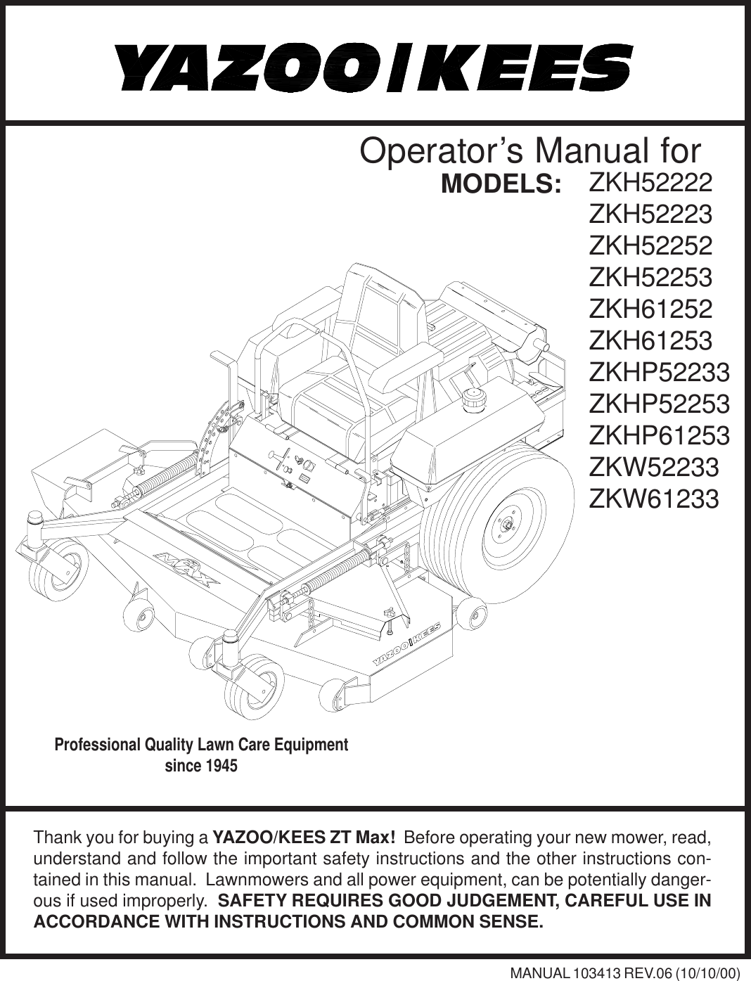 Yazoo Kees Mower Parts