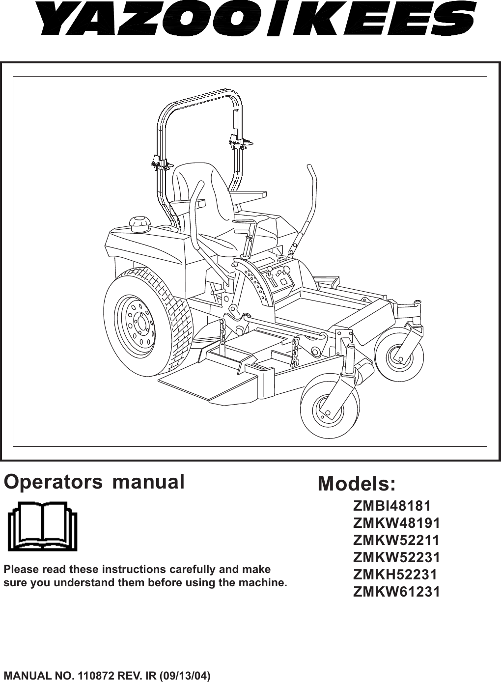 yazoo mower parts manual