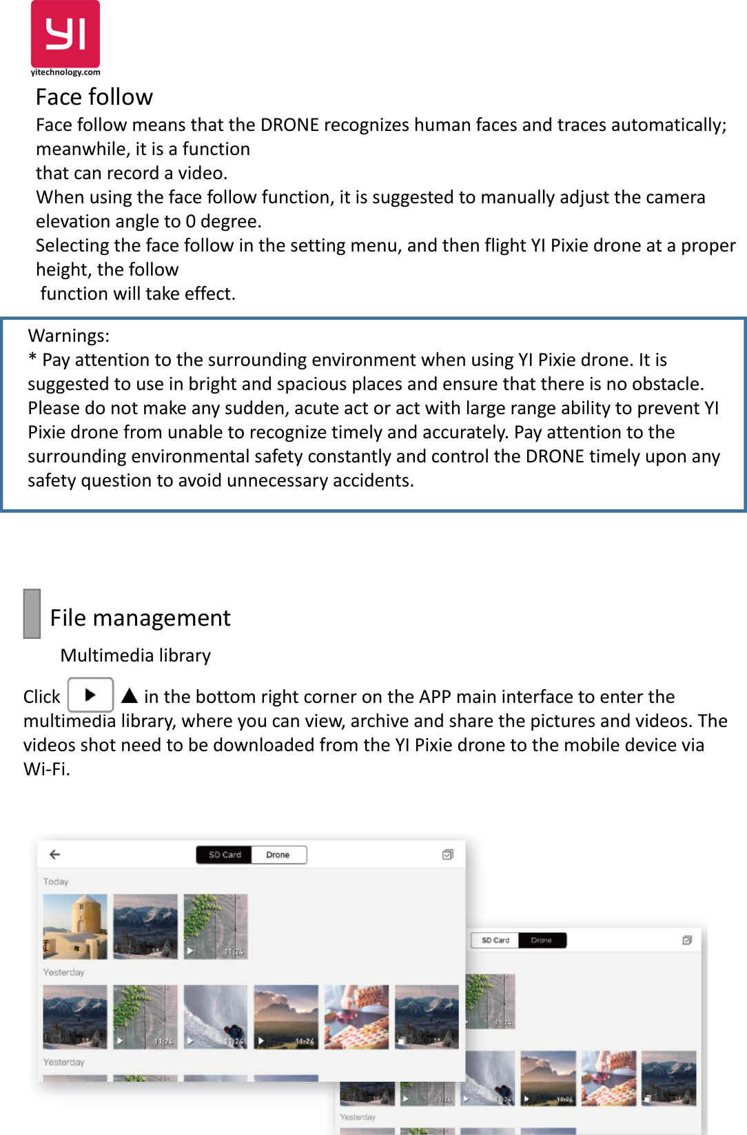 Page 16 of Yi Technology YFSF318 YI Pixie Drone User Manual 