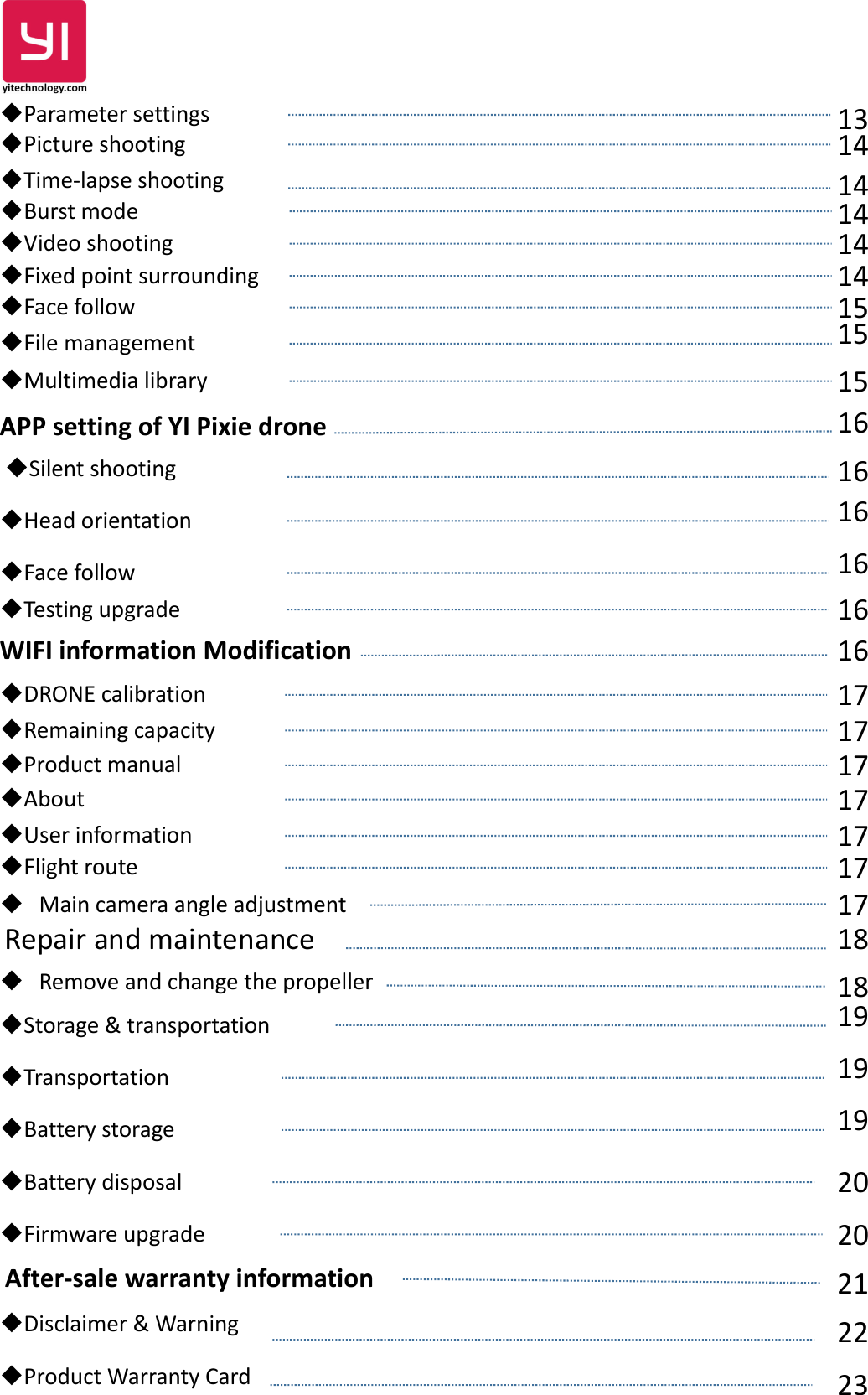 Page 3 of Yi Technology YFSF318 YI Pixie Drone User Manual 