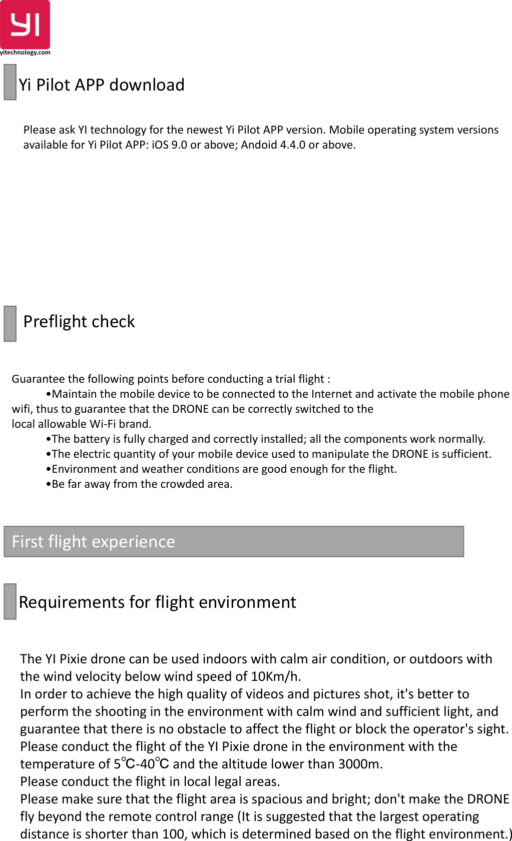Page 7 of Yi Technology YFSF318 YI Pixie Drone User Manual 