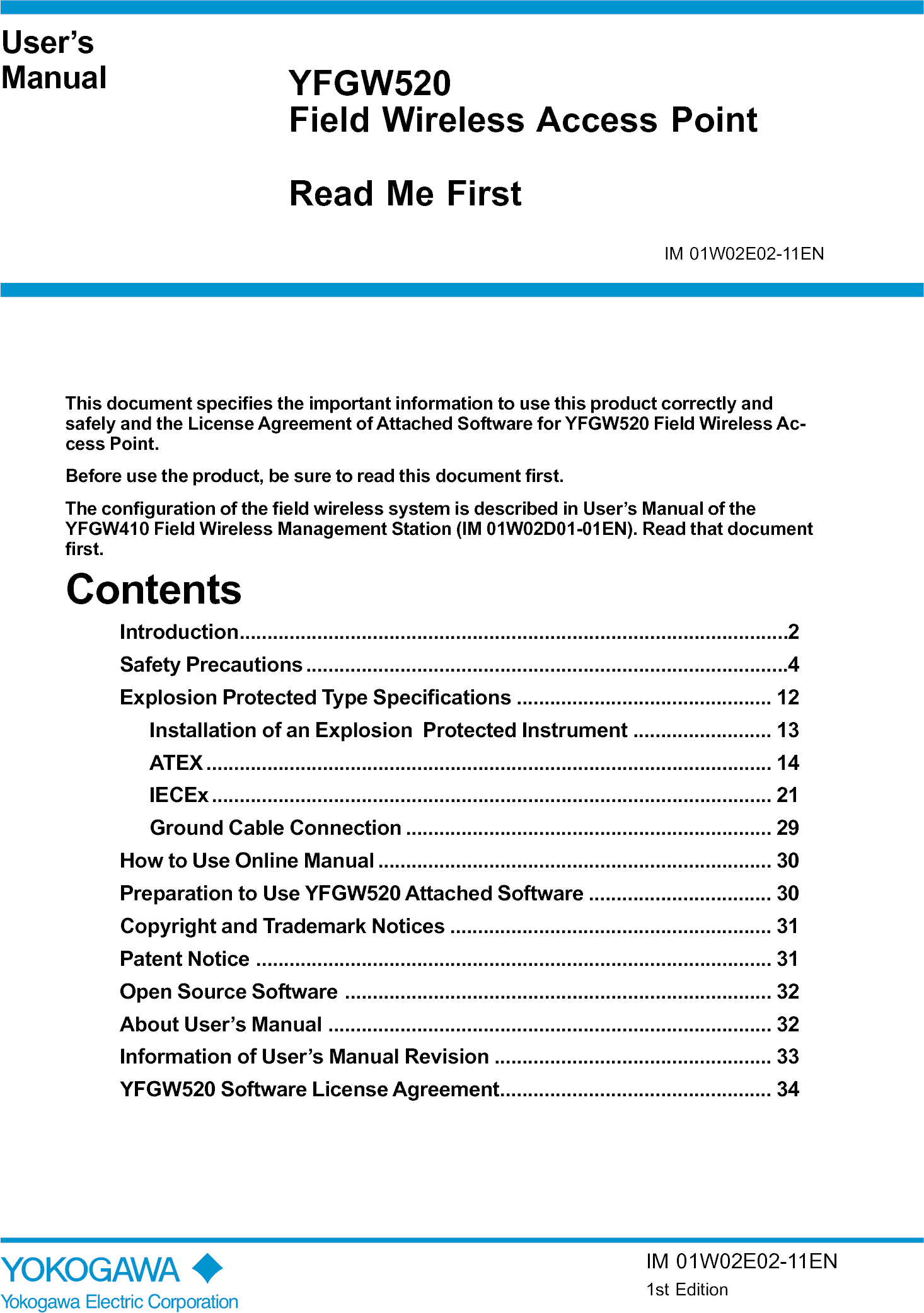 Yokogawa Electric WFC015 Field Wireless Access Point User Manual