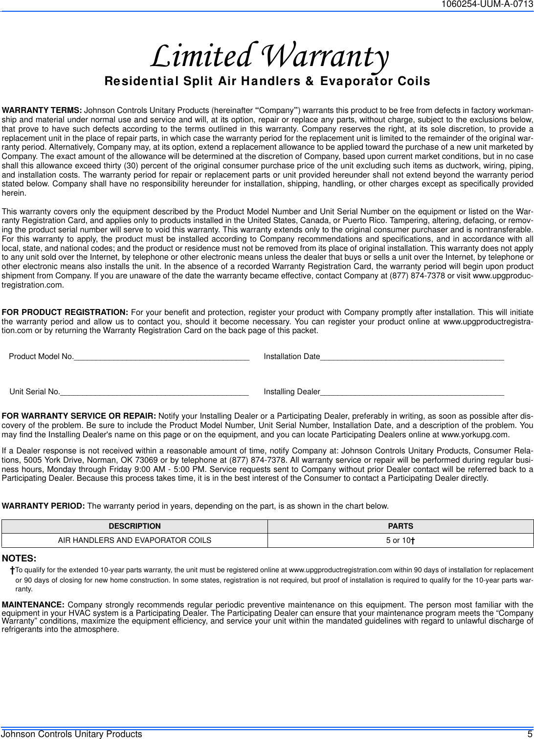 Page 5 of 6 - York Ae-Air-Handler-Users-Manual 1060254-UUM-A-0713  York-ae-air-handler-users-manual