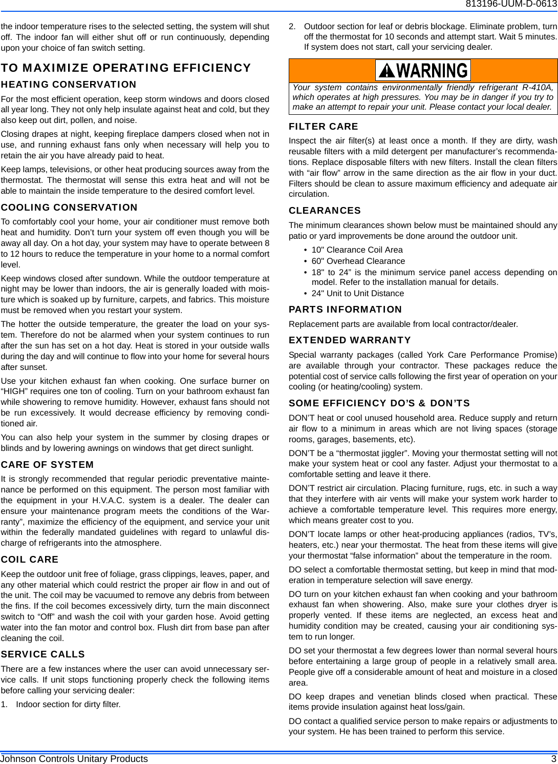 Page 3 of 6 - York Affinity-Tchd-Air-Conditioner-Owner-S 813196-UUM-D-0613 User Manual York-affinity-tchd-air-conditioner-owner-s-manual