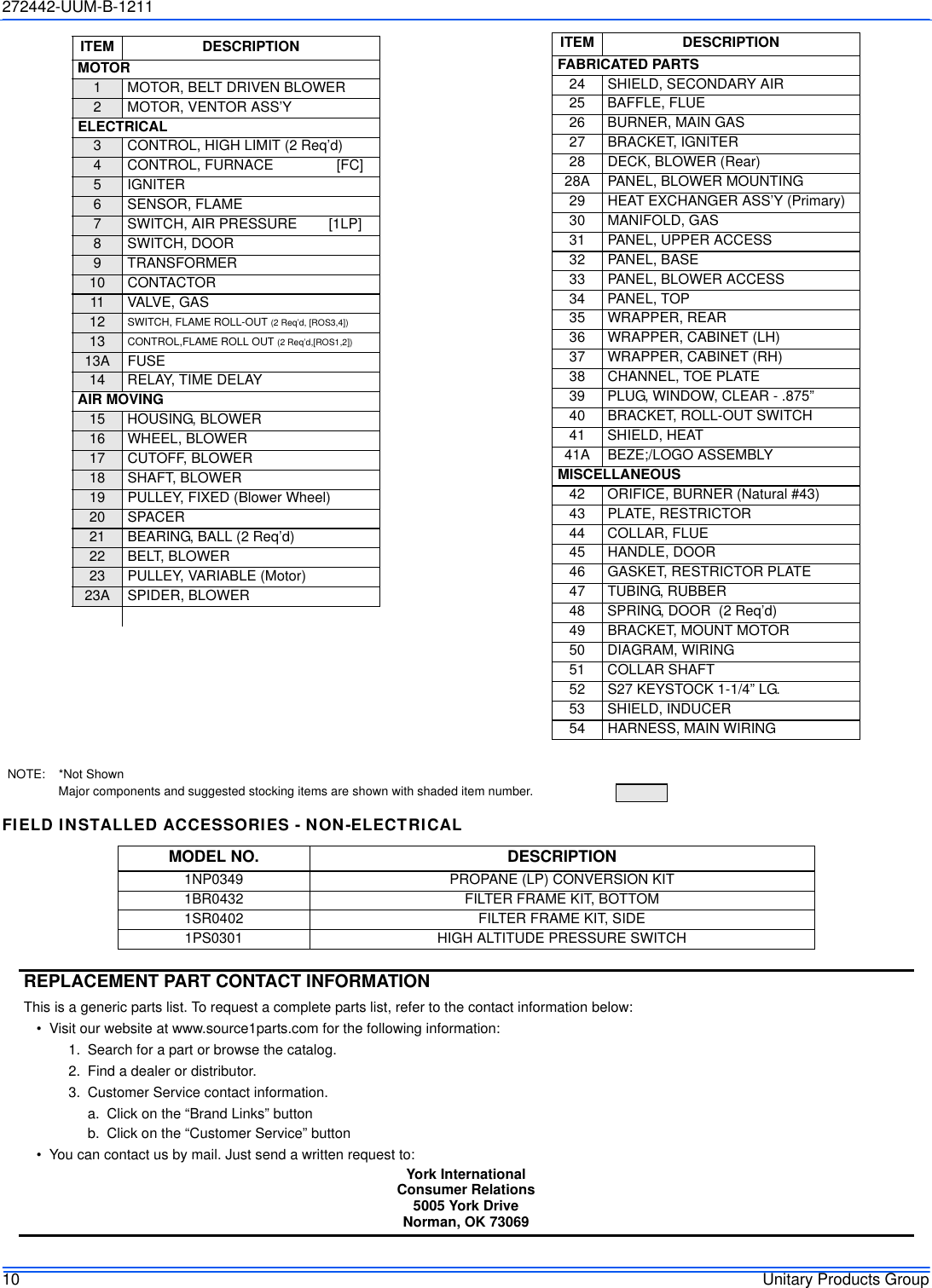 Page 10 of 12 - York Commercial-Gy8S-E-Furnace-Users-Manual 272442-UUM-B-1211  York-commercial-gy8s-e-furnace-users-manual