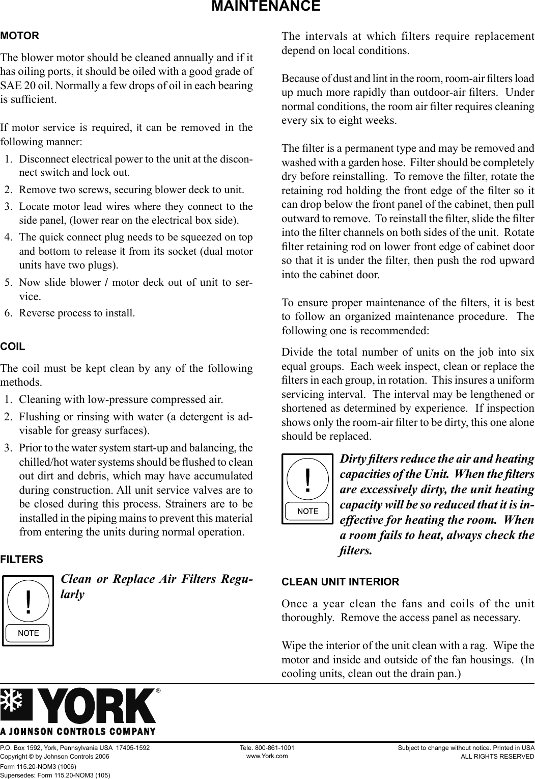 Page 12 of 12 - York Fan-Coil-Yvc-Users-Manual 115.20-NOM3 (1006)  York-fan-coil-yvc-users-manual