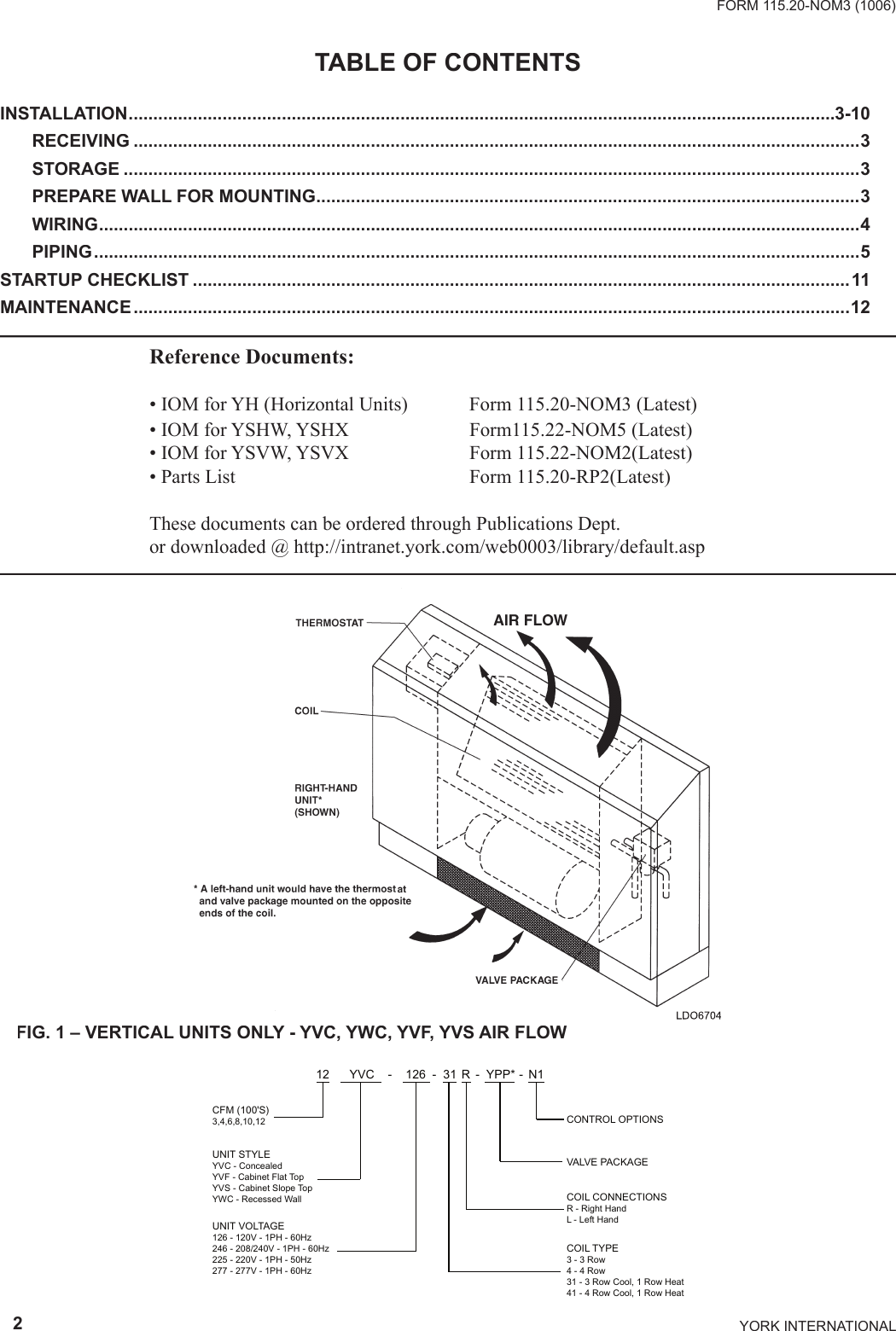 Page 2 of 12 - York Fan-Coil-Yvc-Users-Manual 115.20-NOM3 (1006)  York-fan-coil-yvc-users-manual