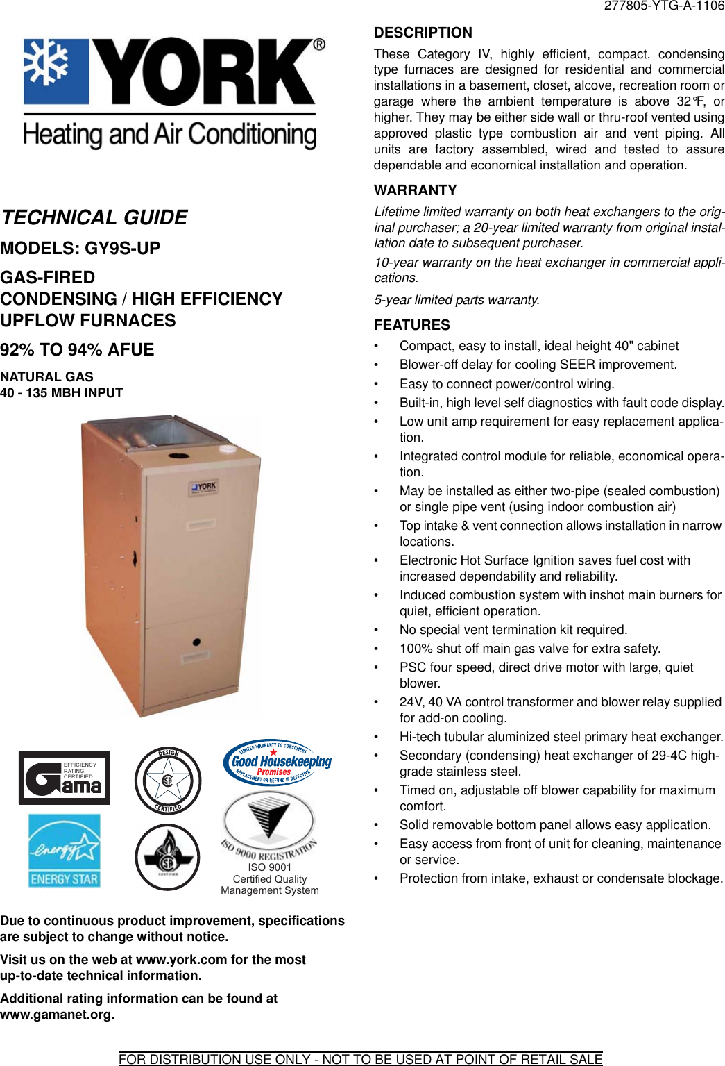 Page 1 of 8 - York Gy9S-Up-Users-Manual 277805-YTG-A-1106  York-gy9s-up-users-manual