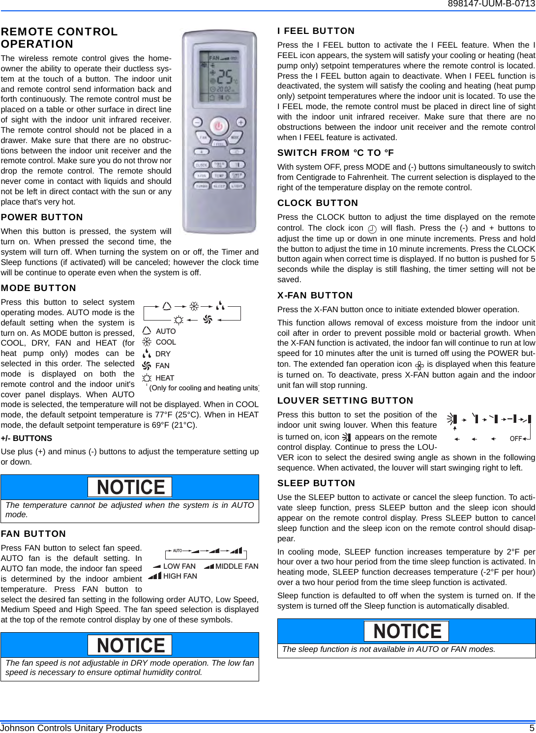 Page 5 of 10 - York Lx-Mini-Split-Air-Conditioners-Owner-S 898147-UUM-B-0713 User Manual York-lx-mini-split-air-conditioners-owner-s-manual