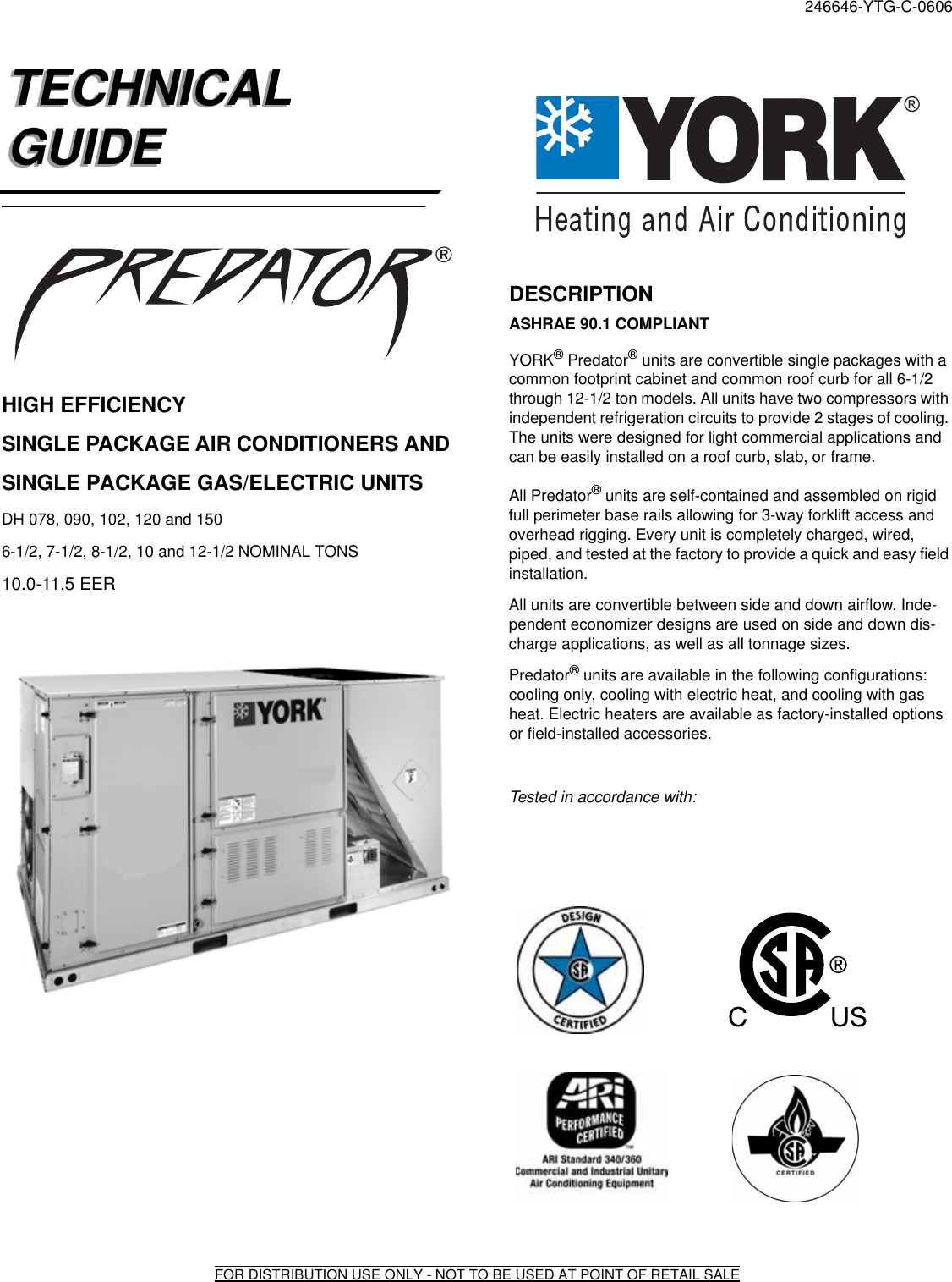 York Predator 102 Users Manual Y TG High Efficiency Single Package AC ...