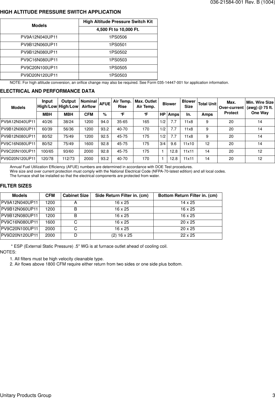 Page 3 of 8 - York Pv9-Users-Manual 036-21584-001-B-1004  York-pv9-users-manual