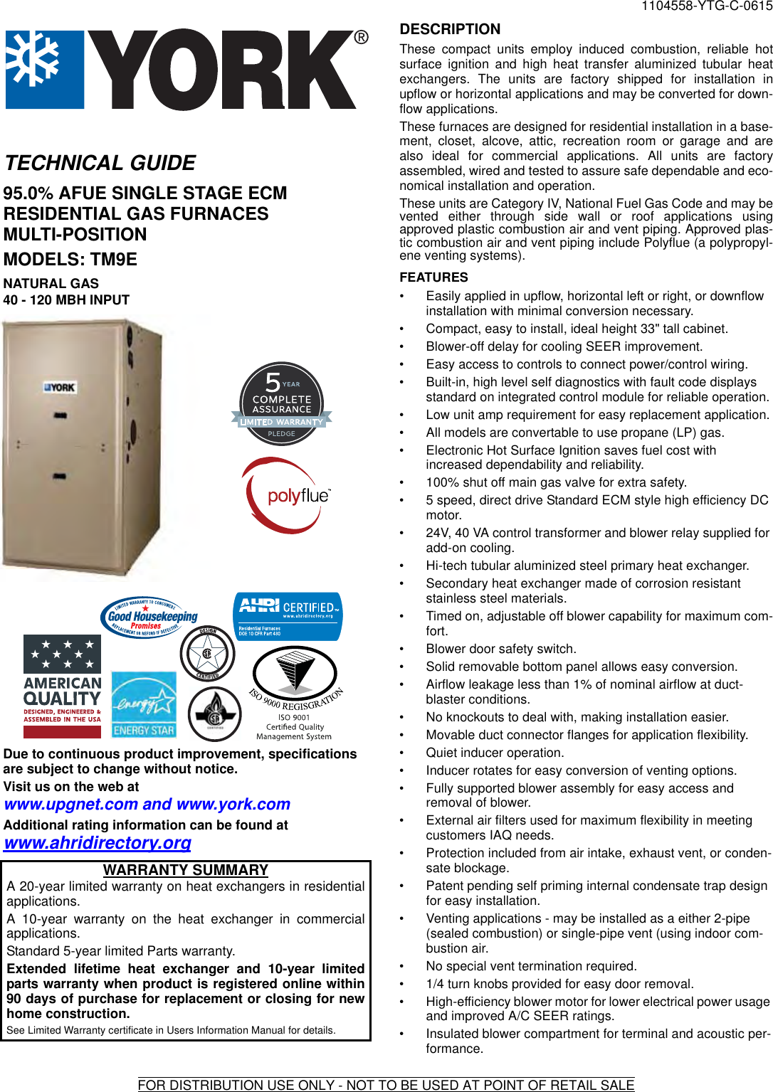 Page 1 of 4 - York Tm9E-Technical-Guide 1104558-YTG-C-0615  York-tm9e-technical-guide