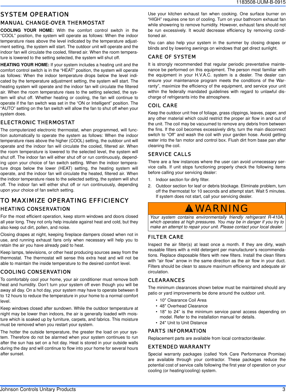 Page 3 of 6 - York Ycd-Air-Conditioner-Users-Manual 1183508-UUM-B-0815  York-ycd-air-conditioner-users-manual