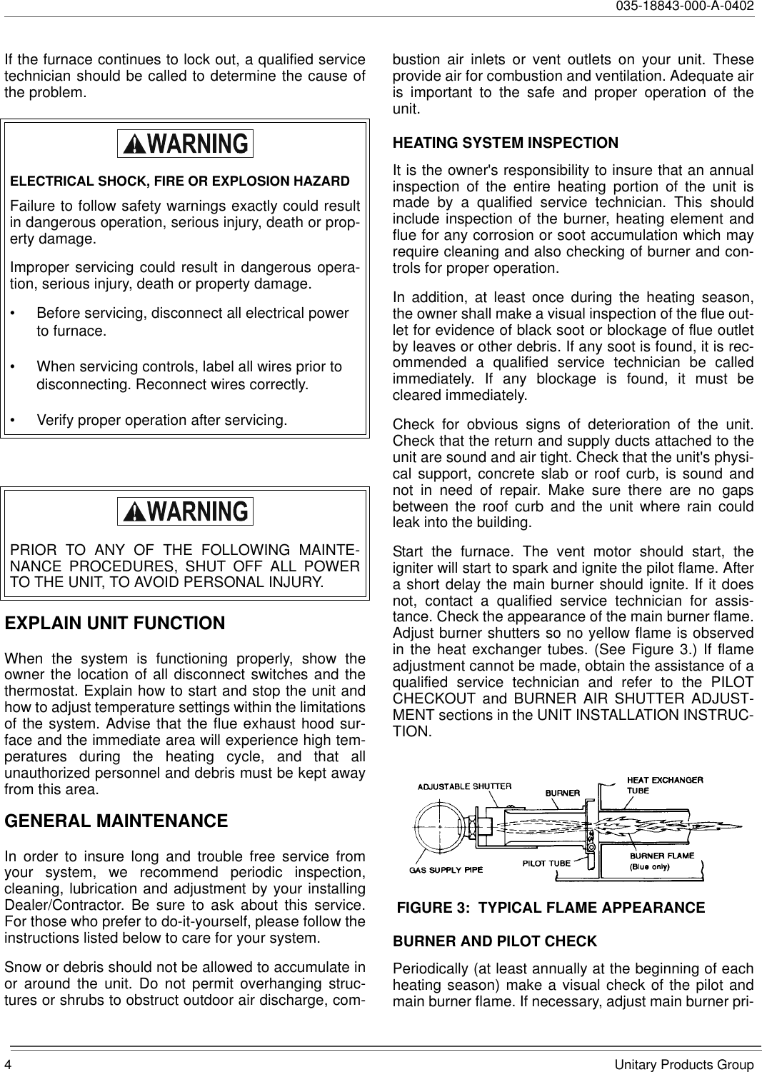 Page 4 of 8 - York York-Air-Conditioner-035-18843-000-A-0402-Users-Manual Maintenance, User & Service Manual  York-york-air-conditioner-035-18843-000-a-0402-users-manual