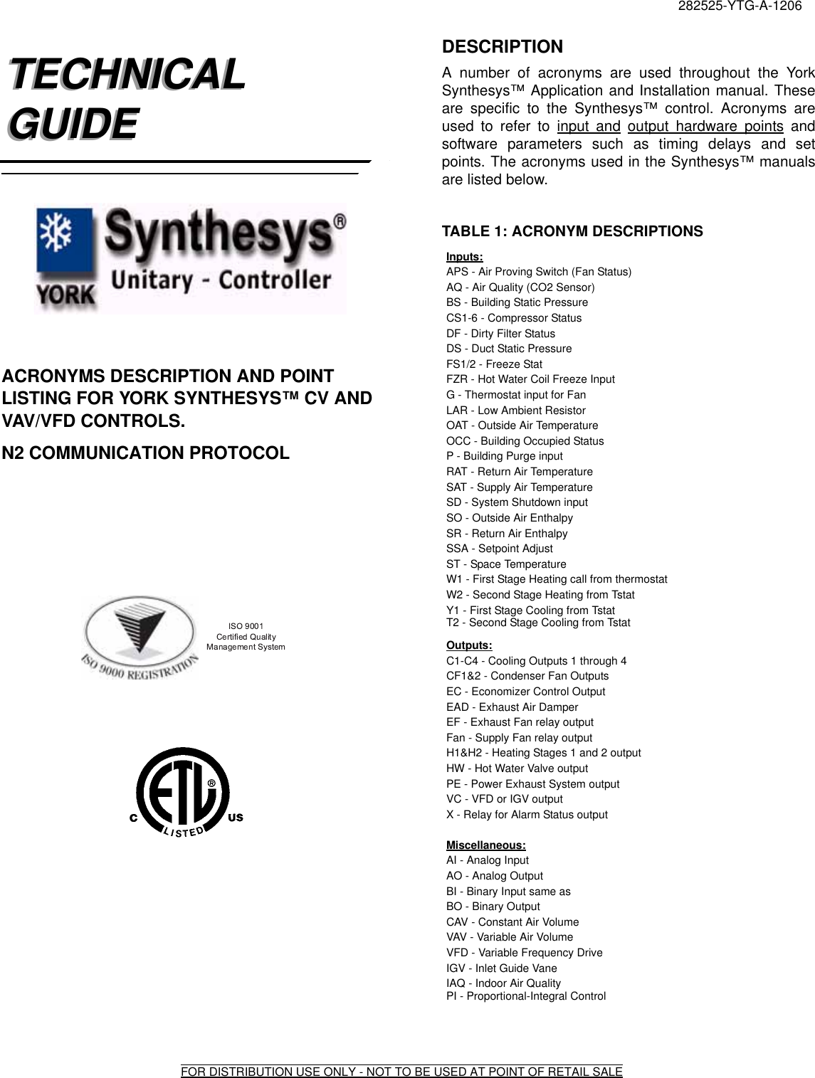 Page 1 of 8 - York Z-Millennium-R410A-Technical-Guide Y-TG-25-40 Ton Millennium, Synthesys Unitary Controller  York-z-millennium-r410a-technical-guide
