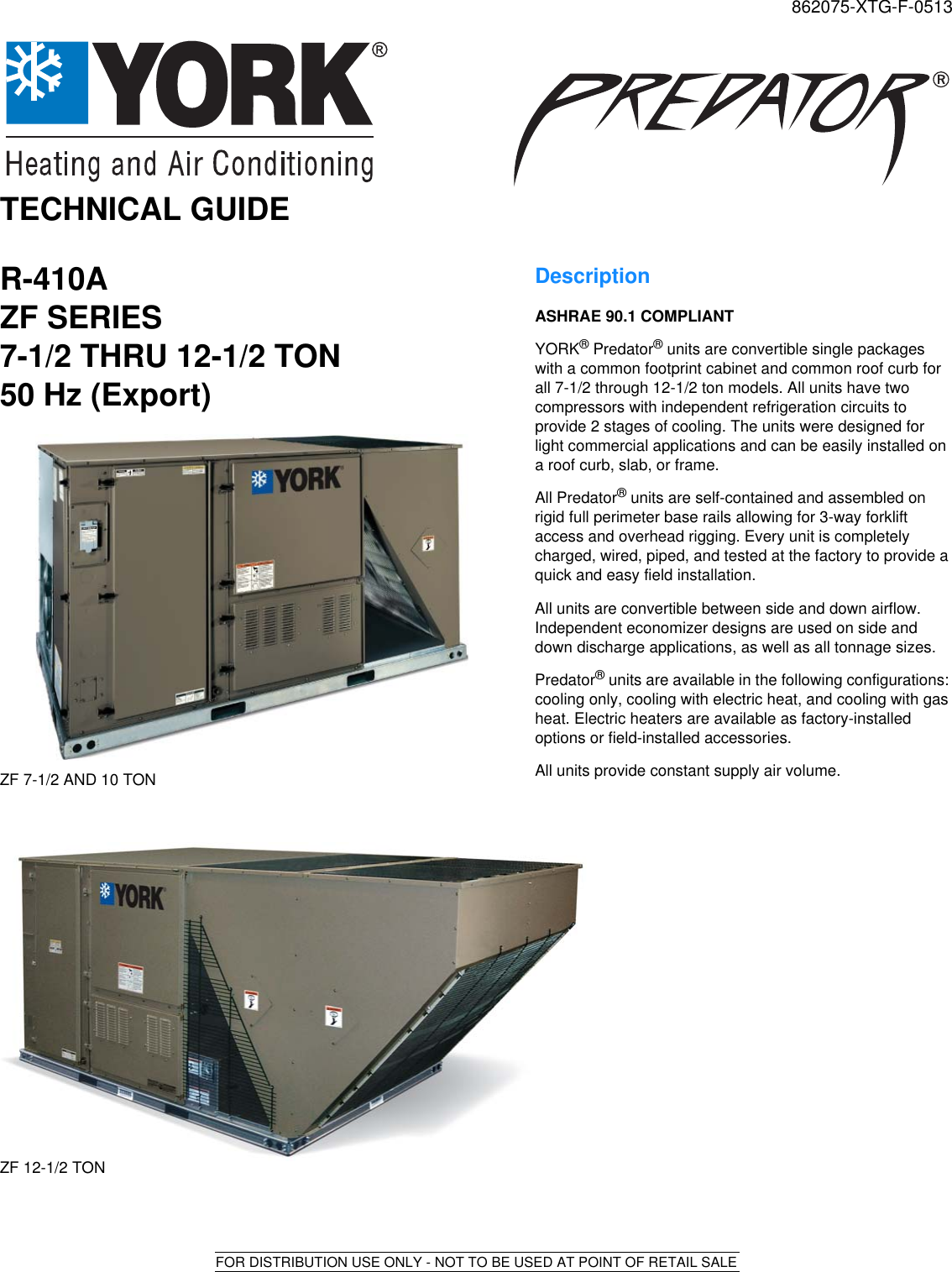 York Zf Predator R410A 11 2 Eer Technical Guide 862075 XTG F 0513