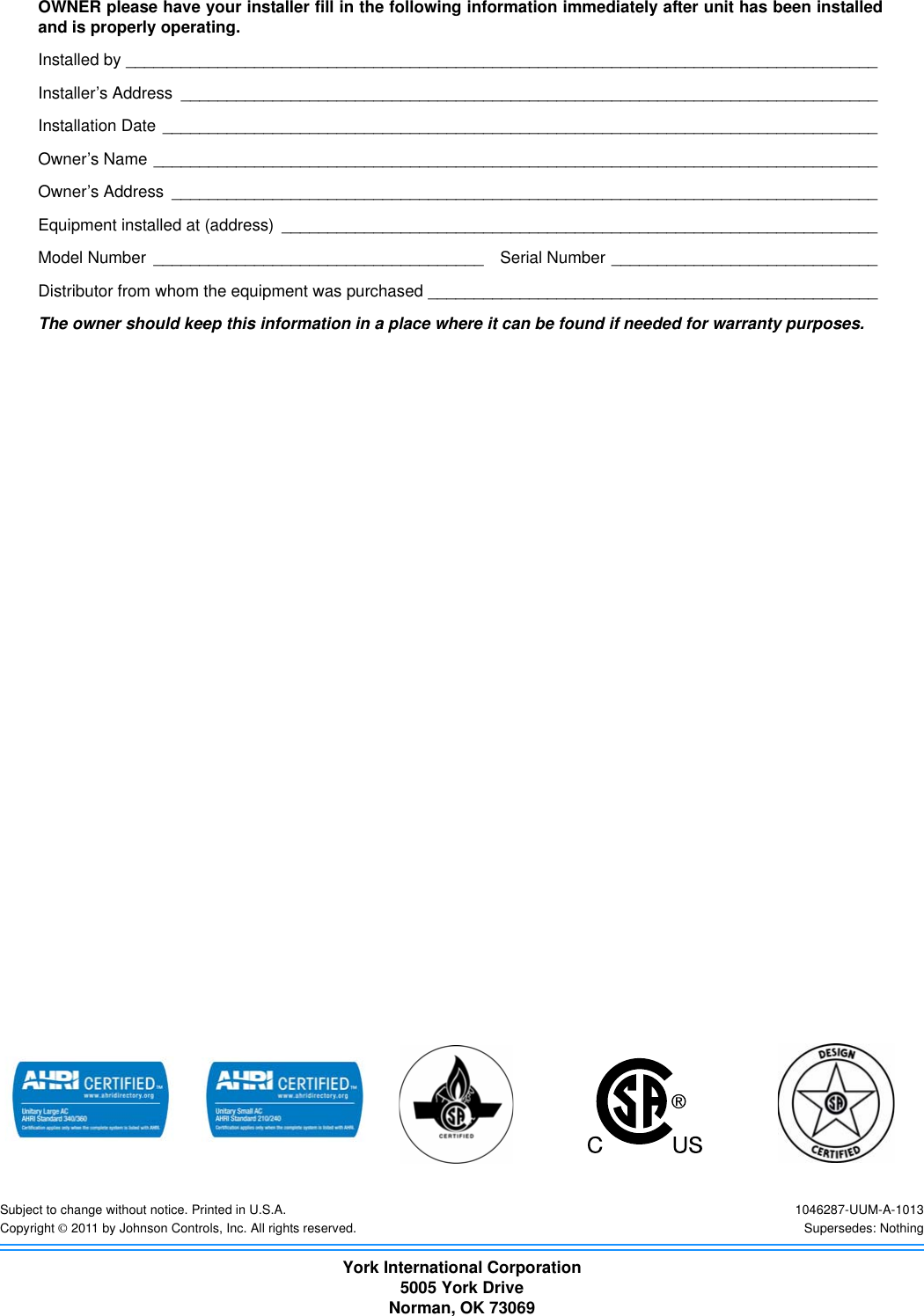 Page 9 of 10 - York Zx-Prestige-Rooftop-Unit-Users-Manual 1046287-UUM-A-1013  York-zx-prestige-rooftop-unit-users-manual