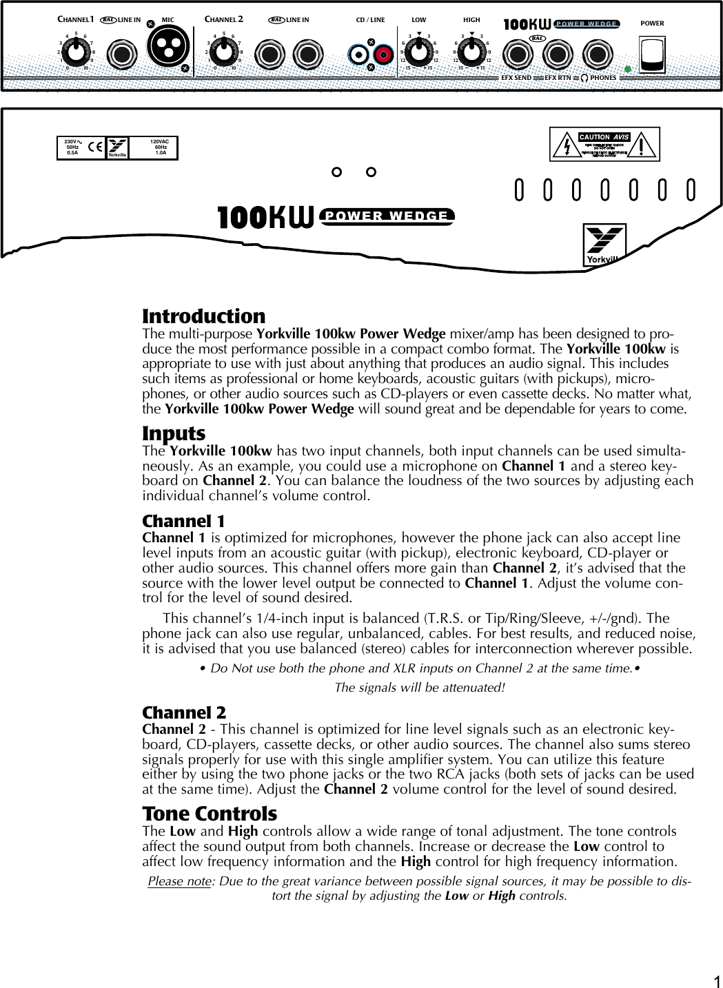 Page 3 of 8 - Yorkville 100W-Users-Manual Manual-Owners-100kw-1v9  Yorkville-100w-users-manual
