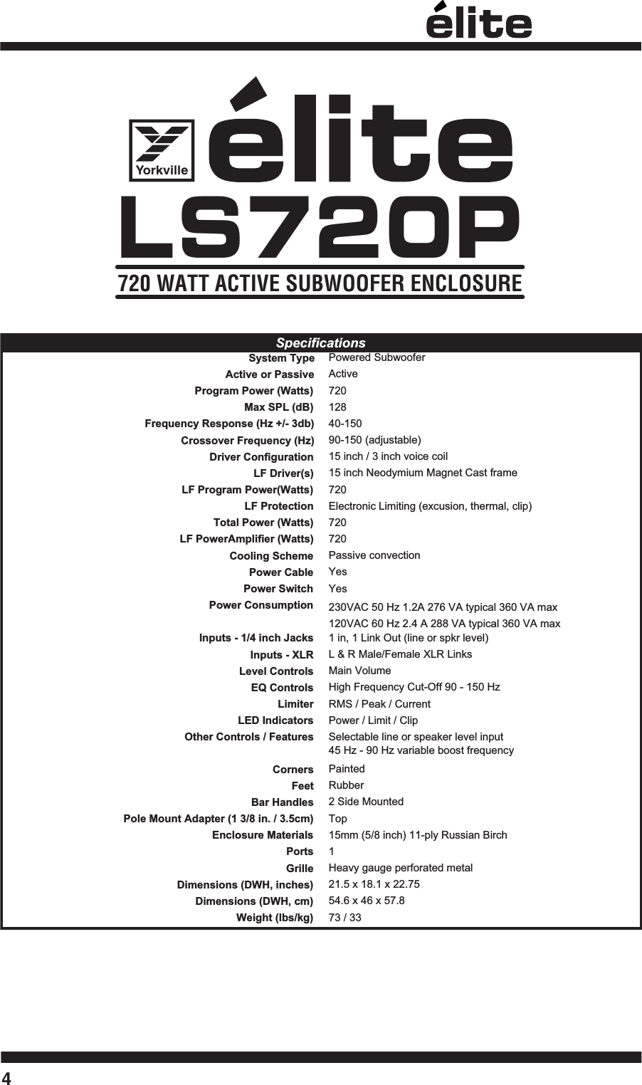 Page 6 of 12 - Yorkville Ls720P-Owner-S User Manual Yorkville-ls720p-owner-s-manual