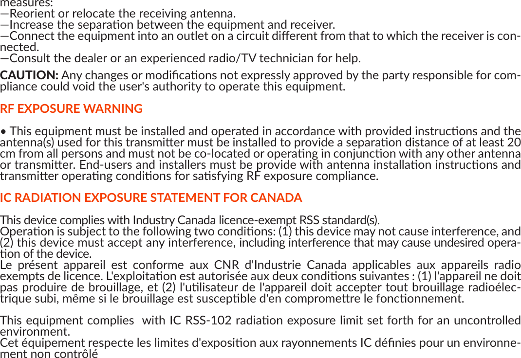 CGO3 USER MANUALINTRODUCTIONCGO3 (available separately) is an innovave combinaon of 3-axis brushlessgimbal, camera and digital video downlink.The Self-Stabilizing gimbal makes it possible to capture amazing photographs andvideo footage for an array of uses. And the built-in digital video link deliversstreaming video to 5.8GHz WiFi compable iOS® and Android™ equipped devicesincluding smart-phones and tablets as well as YUNEEC Personal Ground Staons.OPERATING INSTRUCTIONS:(1) Insert the micro SD card into CGO3, plug in the power cord and slide the power switch, then     CGO3 start to work;(2) When the green light starts to ﬂash , it indicates that wiﬁ has started to work. At this me, you      can take device to connect to CGO3&apos;s wiﬁ, when the device is connected, the light will grow      solid green.(3) Then press the shuer buon, CGO3 will take a picture; long press the shuer buon, CGO3       will enter recording funcon;(4) Toggle the switch ,then CGO3 will be powered oﬀ.OPERATION：(1) Plug the 3-Pin power cord into the appropriate socket head.(2) Install the gimbal under the belly of plane.(3) Power on the plane, then gimbal will work.FCC STATEMENT:This equipment has been tested and found to comply with the limits for Part 15 of the FCC rules. These limits are designed to provide reasonable protecon against harmful interference in a resi-denal installaon. This equipment generates, uses and can radiate radio frequency energy and, if not installed and used in accordance with the instrucons, may cause harmful interference to radio communicaons. However, there is no guarantee that interference will not occur in a parcular installaon. If this equipment does cause harmful interference to radio or television recepon, which can be deter-mined by turning the equipment oﬀ and on, the user is encouraged to try to correct the interference by one or more of the following measures: • Reorient or relocate the receiving antenna. • Increase the separaon between the equipment and receiver. • Connect the equipment to an outlet on a circuit diﬀerent from that to which the receiver is con-nected.This device complies with part 15 of the FCC rules. Operaon is subject to the following two condi-ons:(1) This device may not cause harmful interference, and (2) this device must accept any interference received, including interference that may cause undesired operaon.  NOTE:  This equipment has been tested and found to comply with the limits for a Class B digital device, pursuant to part 15 of the FCC Rules. These limits are designed to provide reasonable pro-tecon against harmful interference in a residenal installaon. This equipment generates, uses and can radiate radio frequency energy and, if not installed and used in accordance with the instruc-ons, may cause harmful interference to radio communicaons. However, there is no guarantee that interference will  not occur  in a parcular installaon. If  this equipment does cause  harmful interference to radio or television recepon, which can be determined by turning the equipment oﬀ and on, the user is encouraged to try to correct the interference by one or more of the following measures:—Reorient or relocate the receiving antenna.—Increase the separaon between the equipment and receiver.—Connect the equipment into an outlet on a circuit diﬀerent from that to which the receiver is con-nected.—Consult the dealer or an experienced radio/TV technician for help.CAUTION: Any changes or modiﬁcaons not expressly approved by the party responsible for com-pliance could void the user&apos;s authority to operate this equipment. RF EXPOSURE WARNING• This equipment must be installed and operated in accordance with provided instrucons and the antenna(s) used for this transmier must be installed to provide a separaon distance of at least 20 cm from all persons and must not be co-located or operang in conjuncon with any other antenna or transmier. End-users and installers must be provide with antenna installaon instrucons and transmier operang condions for sasfying RF exposure compliance.IC RADIATION EXPOSURE STATEMENT FOR CANADAThis device complies with Industry Canada licence-exempt RSS standard(s).Operaon is subject to the following two condions: (1) this device may not cause interference, and (2) this device must accept any interference, including interference that may cause undesired opera-on of the device.Le  présent  appareil  est  conforme  aux  CNR  d&apos;Industrie  Canada  applicables  aux  appareils  radio exempts de licence. L&apos;exploitaon est autorisée aux deux condions suivantes : (1) l&apos;appareil ne doit pas produire de brouillage, et (2) l&apos;ulisateur de l&apos;appareil doit accepter tout brouillage radioélec-trique subi, même si le brouillage est suscepble d&apos;en compromere le fonconnement.This equipment complies  with IC RSS-102 radiaon exposure limit set forth for an uncontrolled environment.Cet équipement respecte les limites d&apos;exposion aux rayonnements IC déﬁnies pour un environne-ment non contrôlé 