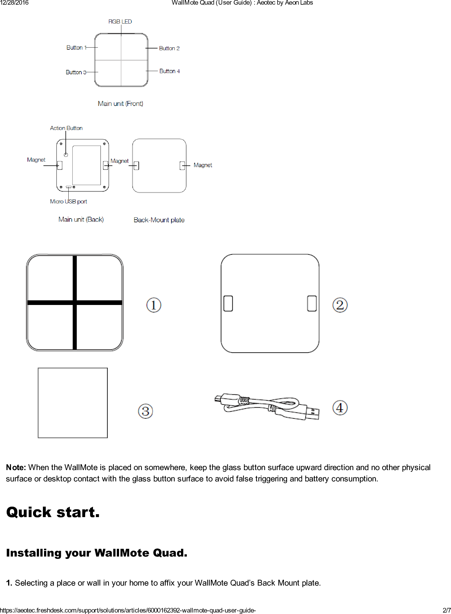 Page 2 of 7 - Z-Wave Aeotec Wallmote Quad User Manual