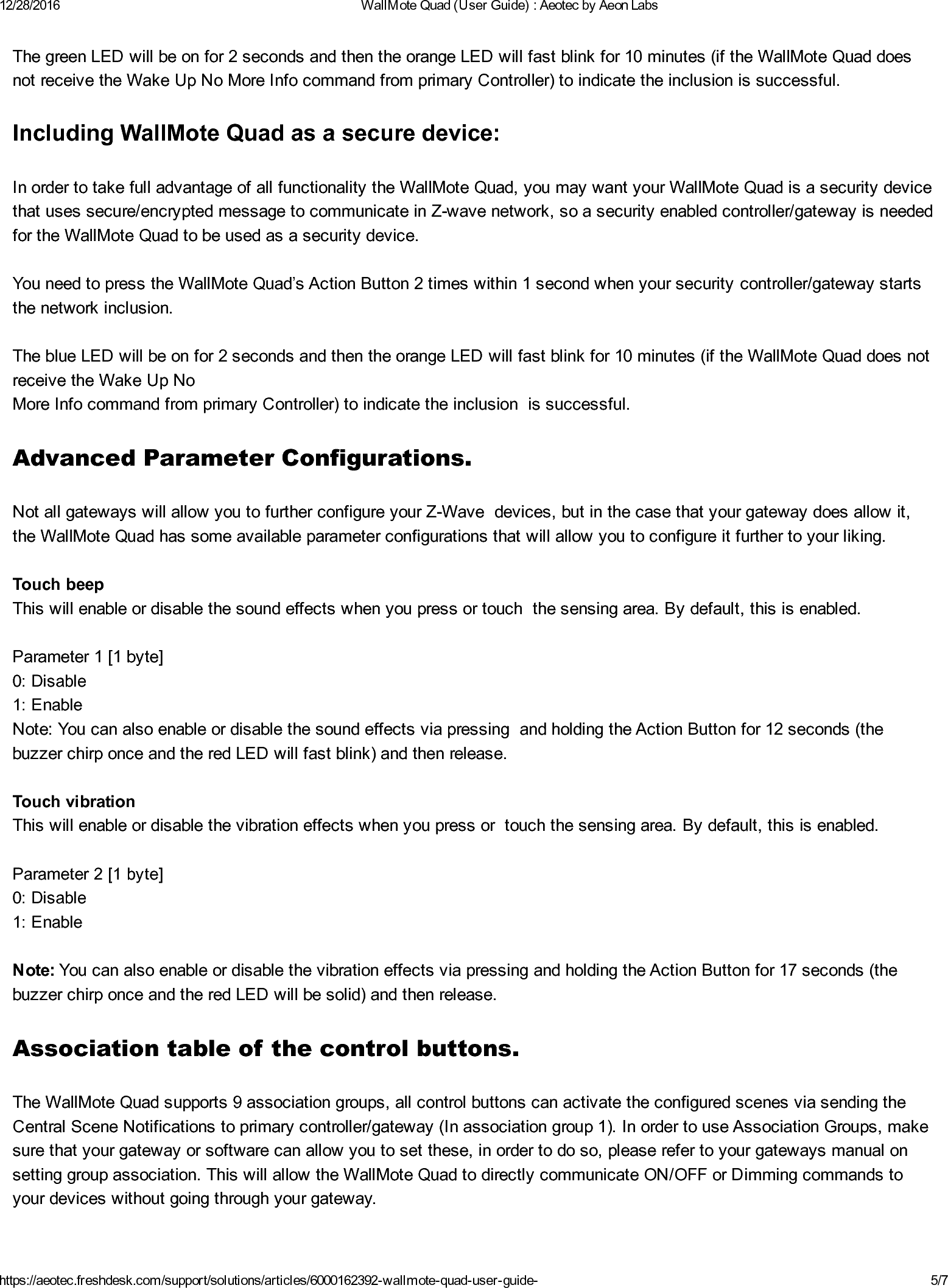 Page 5 of 7 - Z-Wave Aeotec Wallmote Quad User Manual