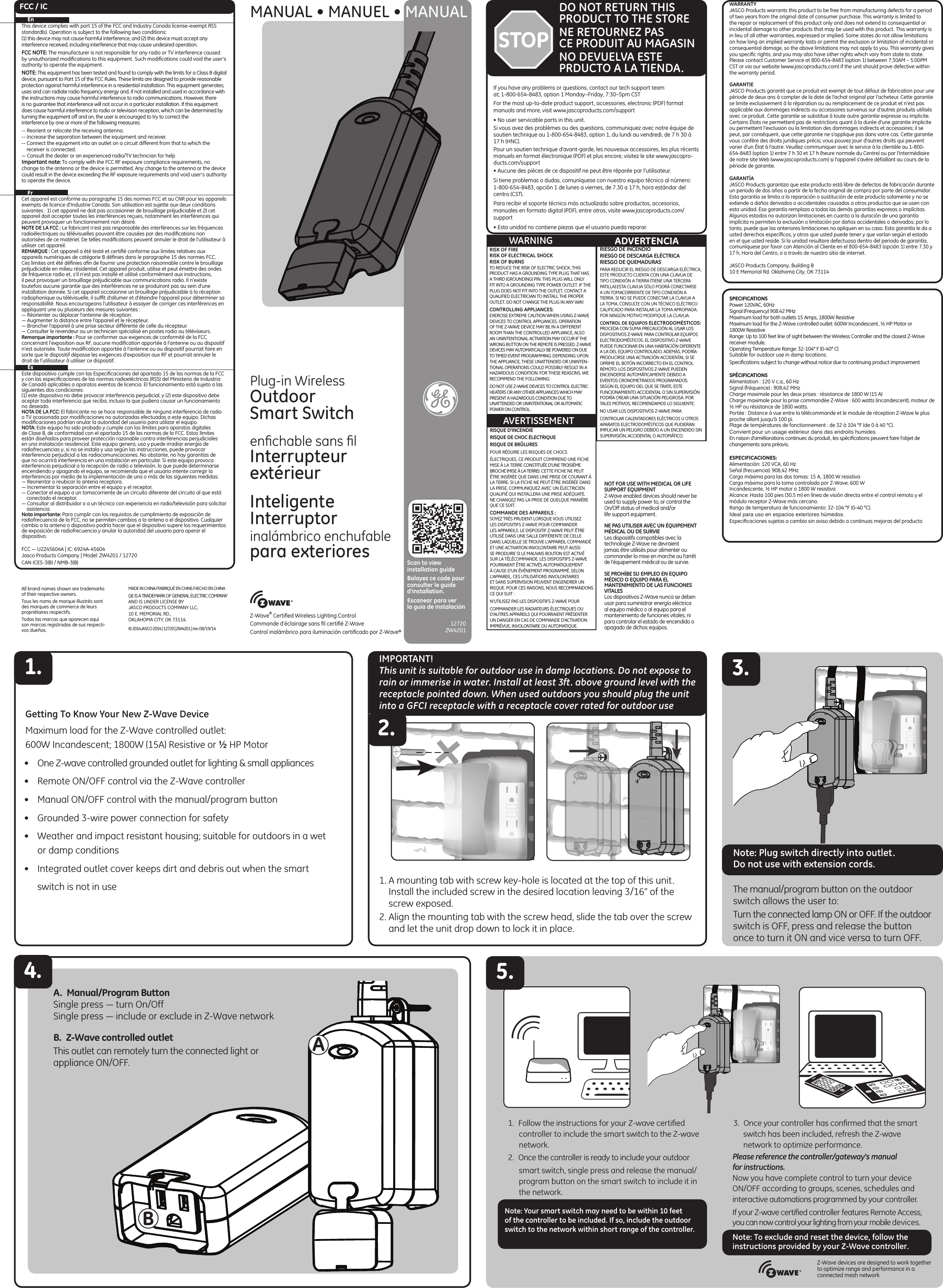 Page 1 of 2 - Z-Wave B0013V8K3O Ge Jasco Plug-In Outdoor Smart Switch 12720 Manual User