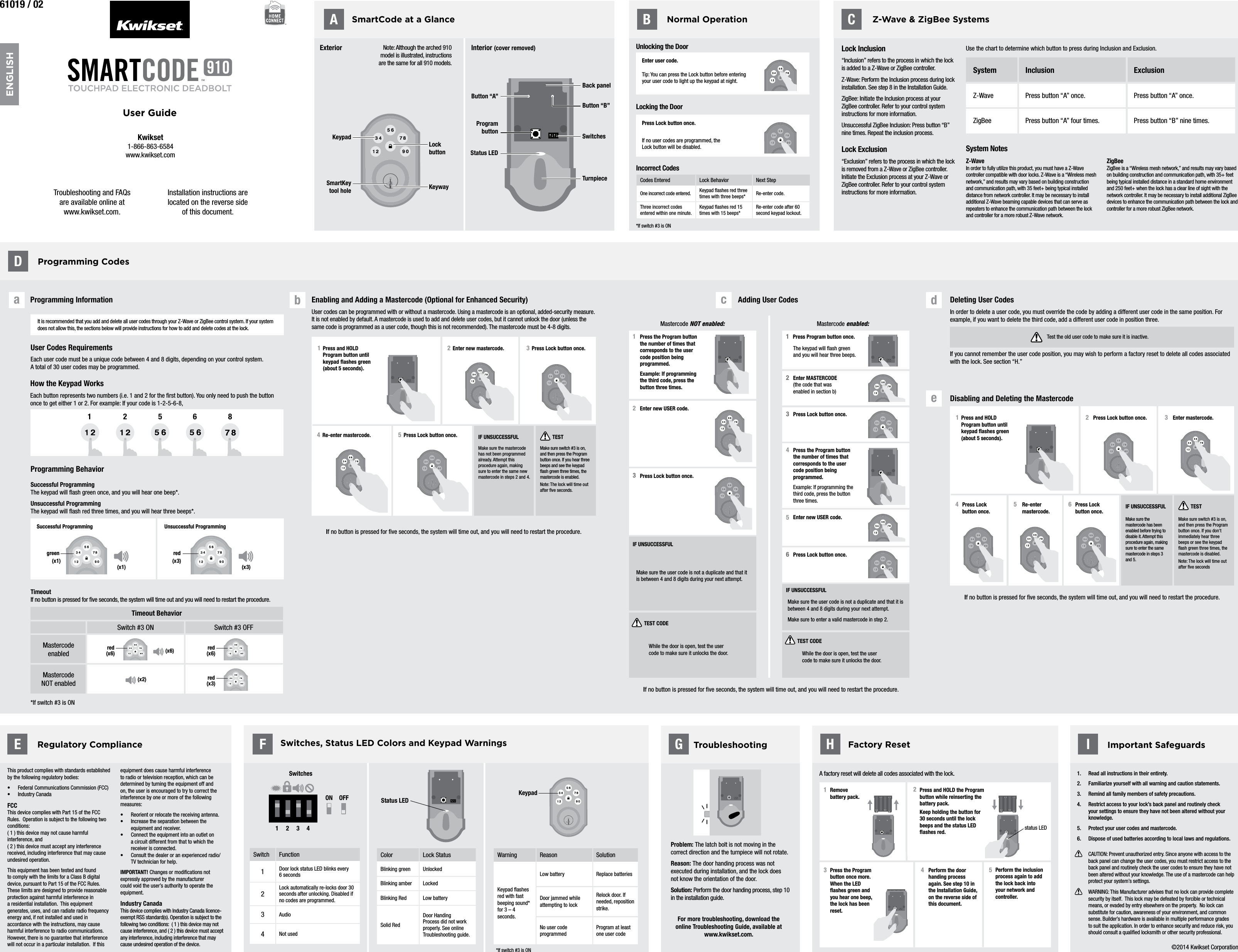Page 2 of 2 - Z-Wave B004Ekopoe Kwikset Smartcode 910 Installation Guide User Manual Smart Code