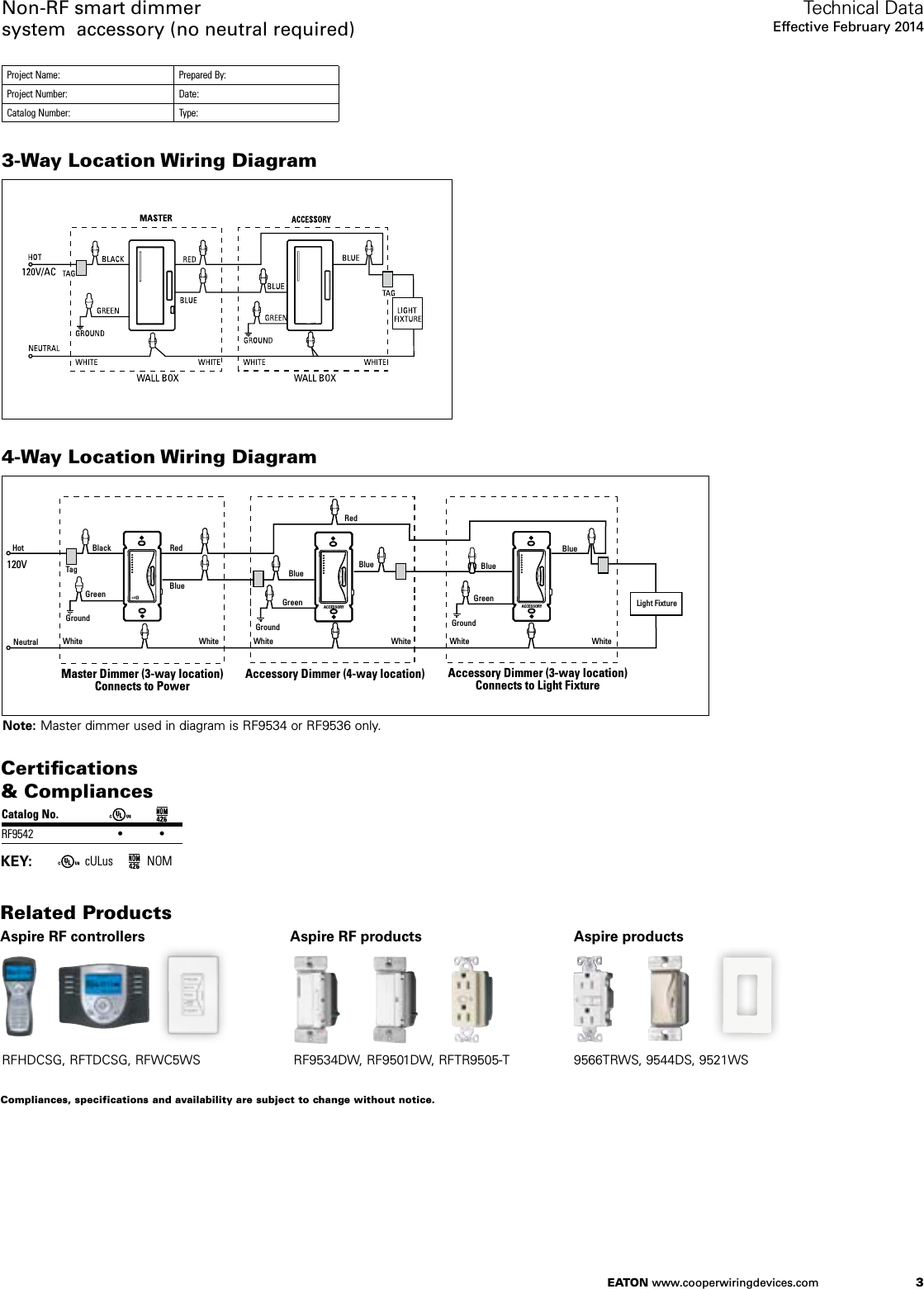 Page 3 of 4 - Z-Wave B004Fw2Ndq Eaton Aspire Non-Rf Rf9542 Smart Dimmer System Accessory Spec Sheet User Manual