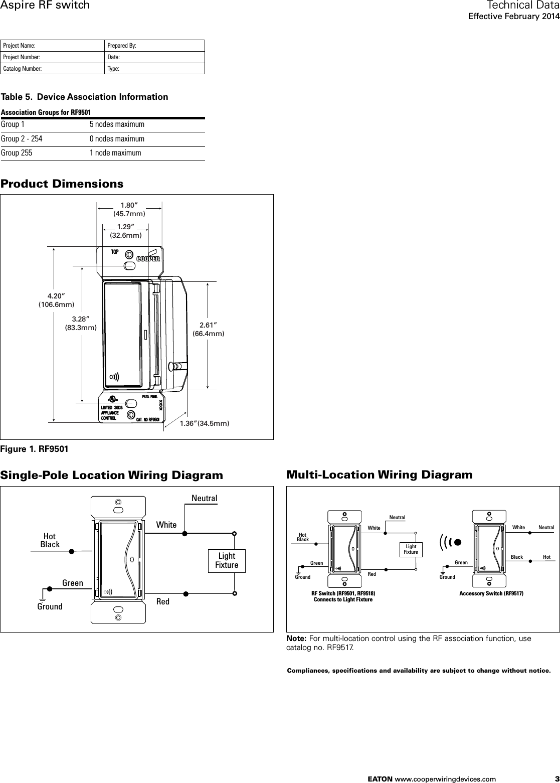 Page 3 of 4 - Z-Wave B004Scu5N8 Eaton Aspire Rf901 Switch Spec Sheet User Manual