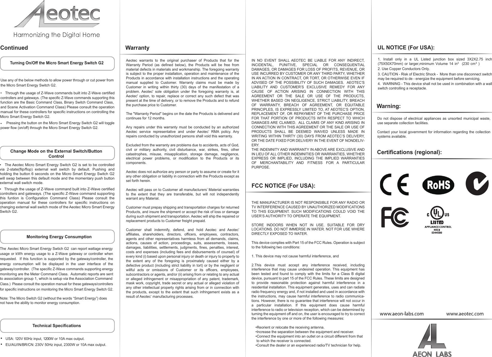 Page 2 of 2 - Z-Wave B008Vwapu4 Aeotec By Aeon Labs Micro Energy Switch Dsc18103-Zwus Instruction Manual SES G2 V15 User