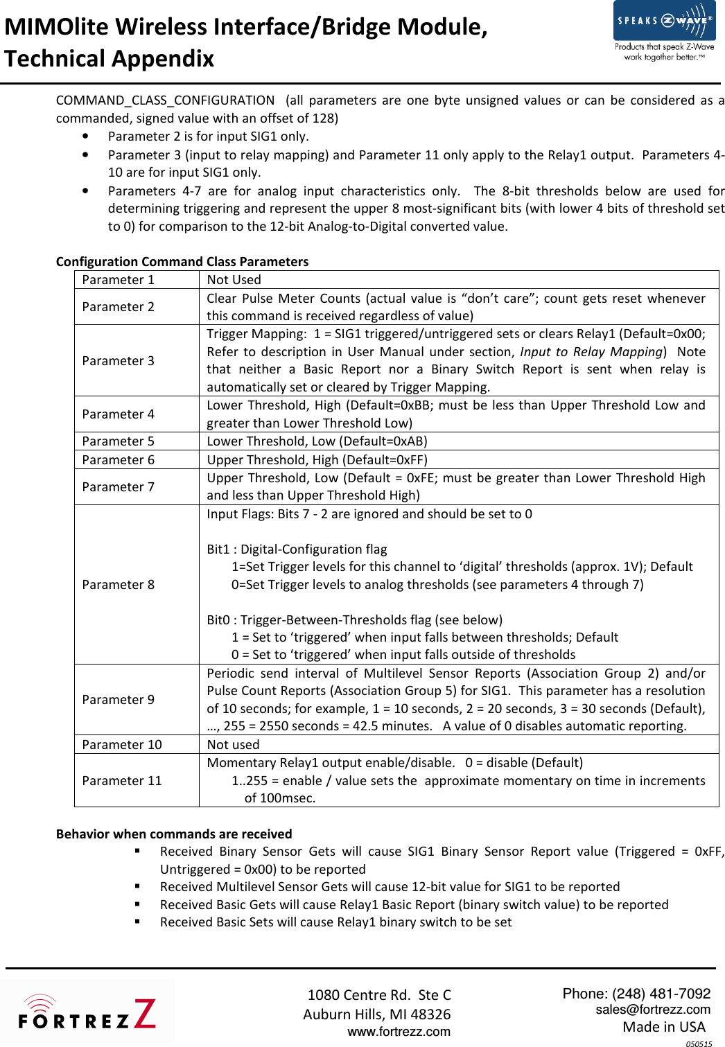 Page 2 of 6 - Z-Wave B00B6Rz7Mm Fortrezz Mimolite Motor Control Fzmimoliteus Technical Appendix - Tech 05May2015 User Manual Fortrez Z