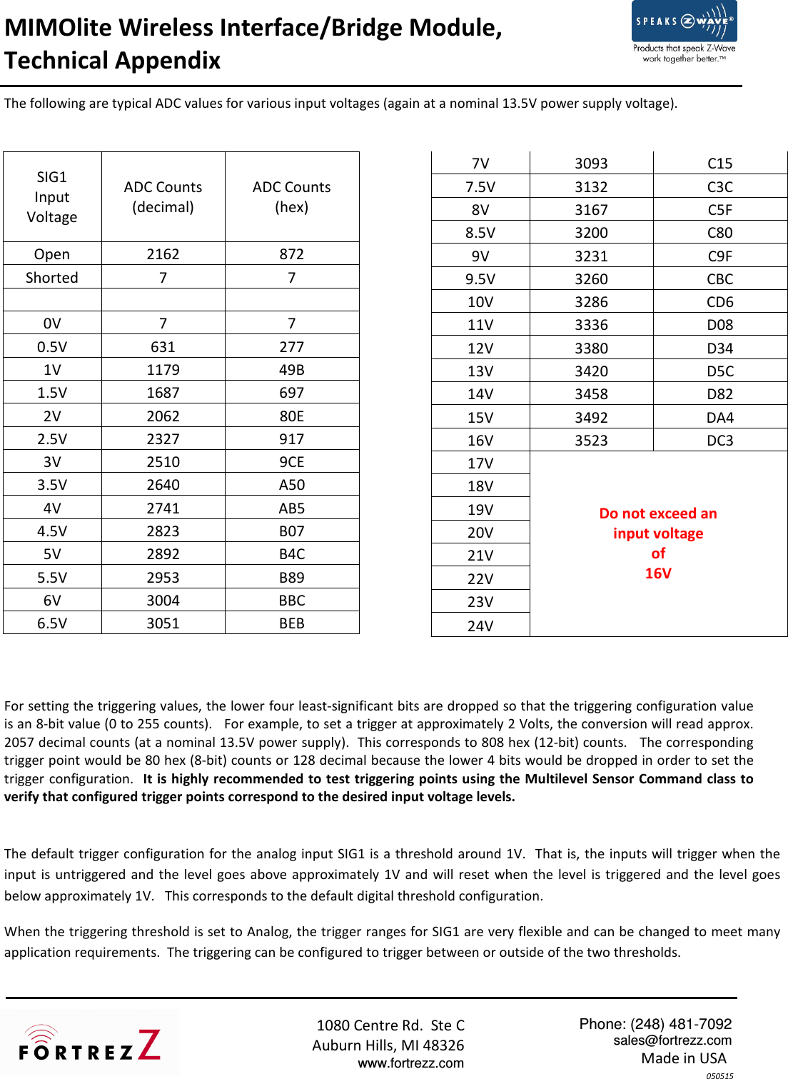 Page 4 of 6 - Z-Wave B00B6Rz7Mm Fortrezz Mimolite Motor Control Fzmimoliteus Technical Appendix - Tech 05May2015 User Manual Fortrez Z